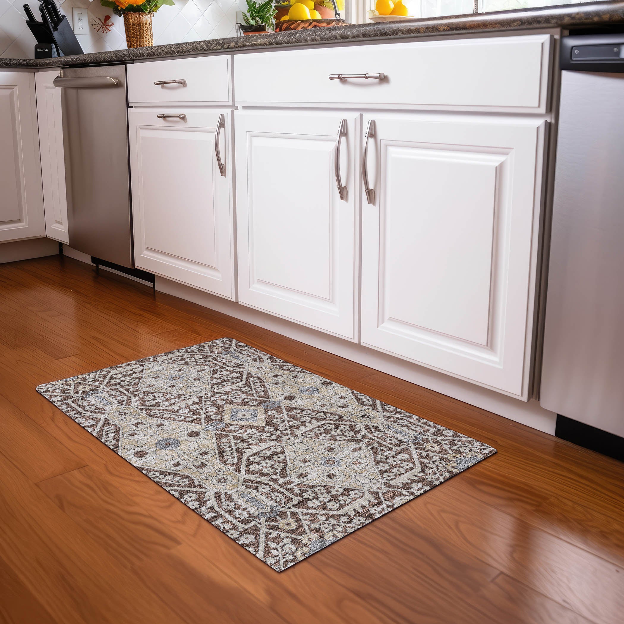 Sintra Machine Washable Transitional Chocolate Brown Rug 1'8" x 2'6" #shape_Rectangle