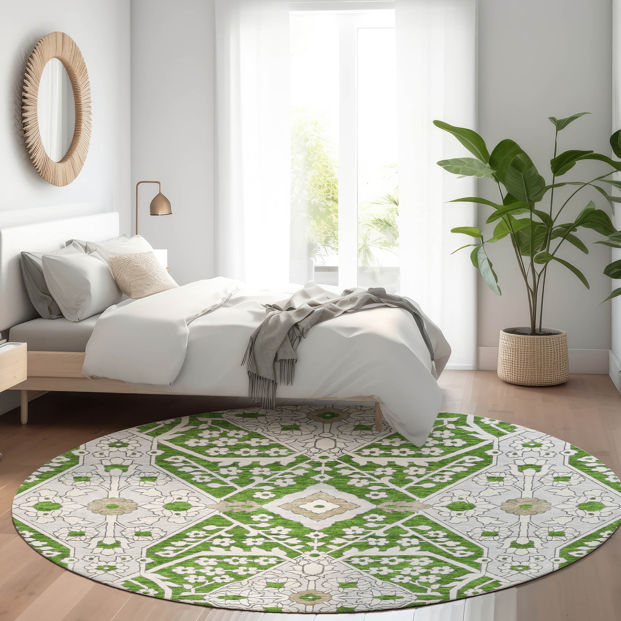Sintra Machine Washable Transitional Green Rug 8' x 8' #shape_Round
