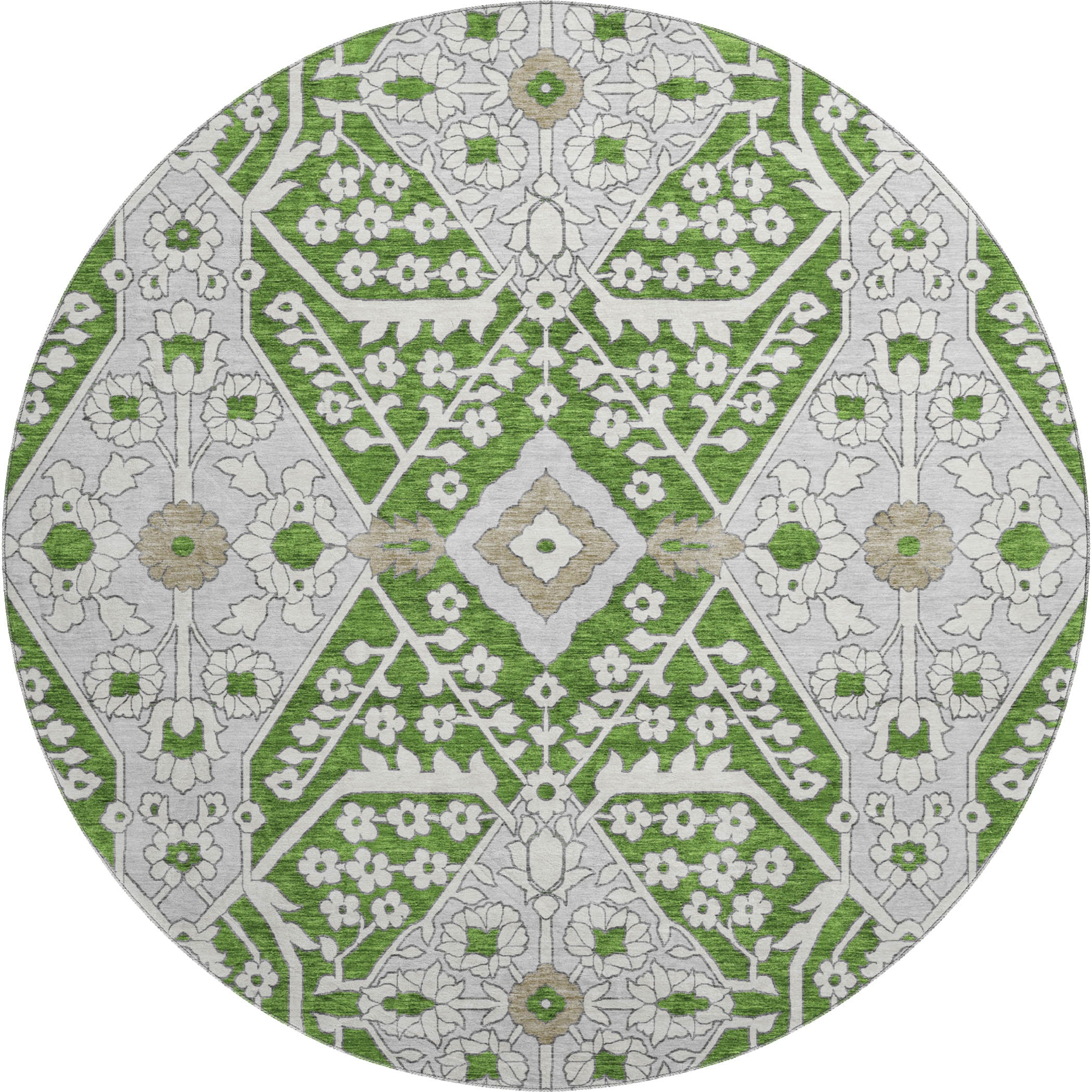 Sintra Machine Washable Transitional Green Rug 8' x 8' #shape_Round