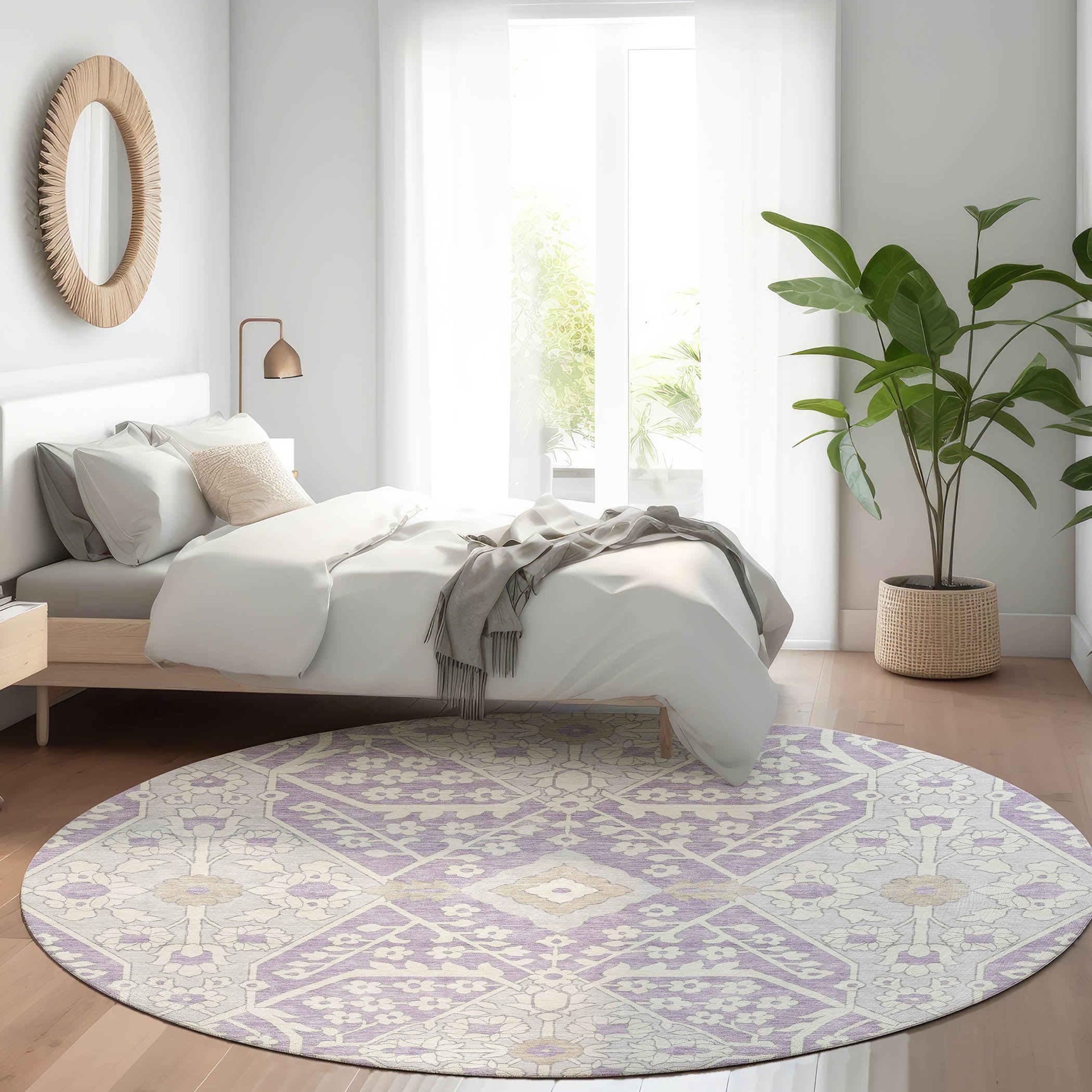 Sintra Machine Washable Transitional Lavender Purple Rug 8' x 8' #shape_Round