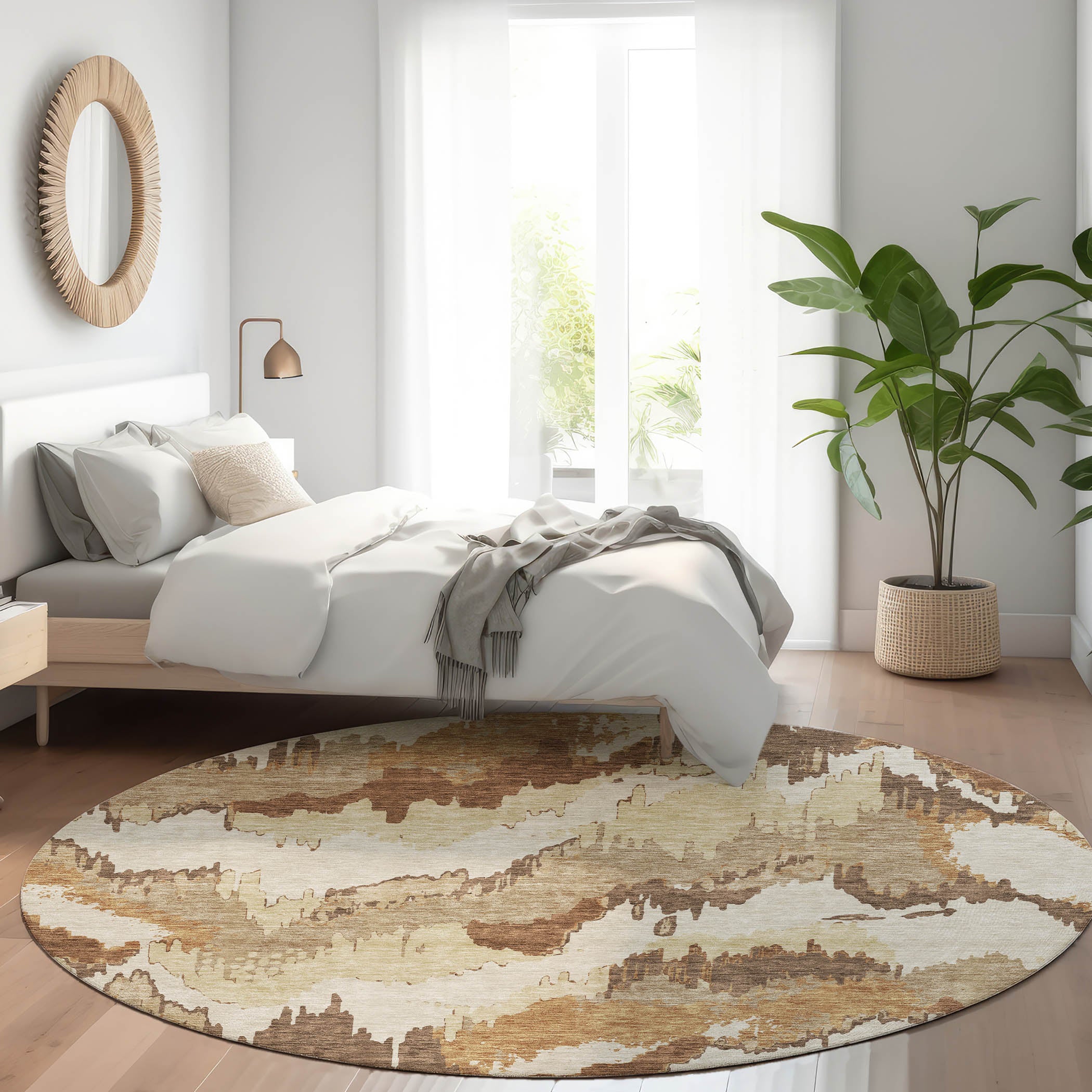 Valletta Machine Washable Transitional Chocolate Brown Rug 8' x 8' #shape_Round