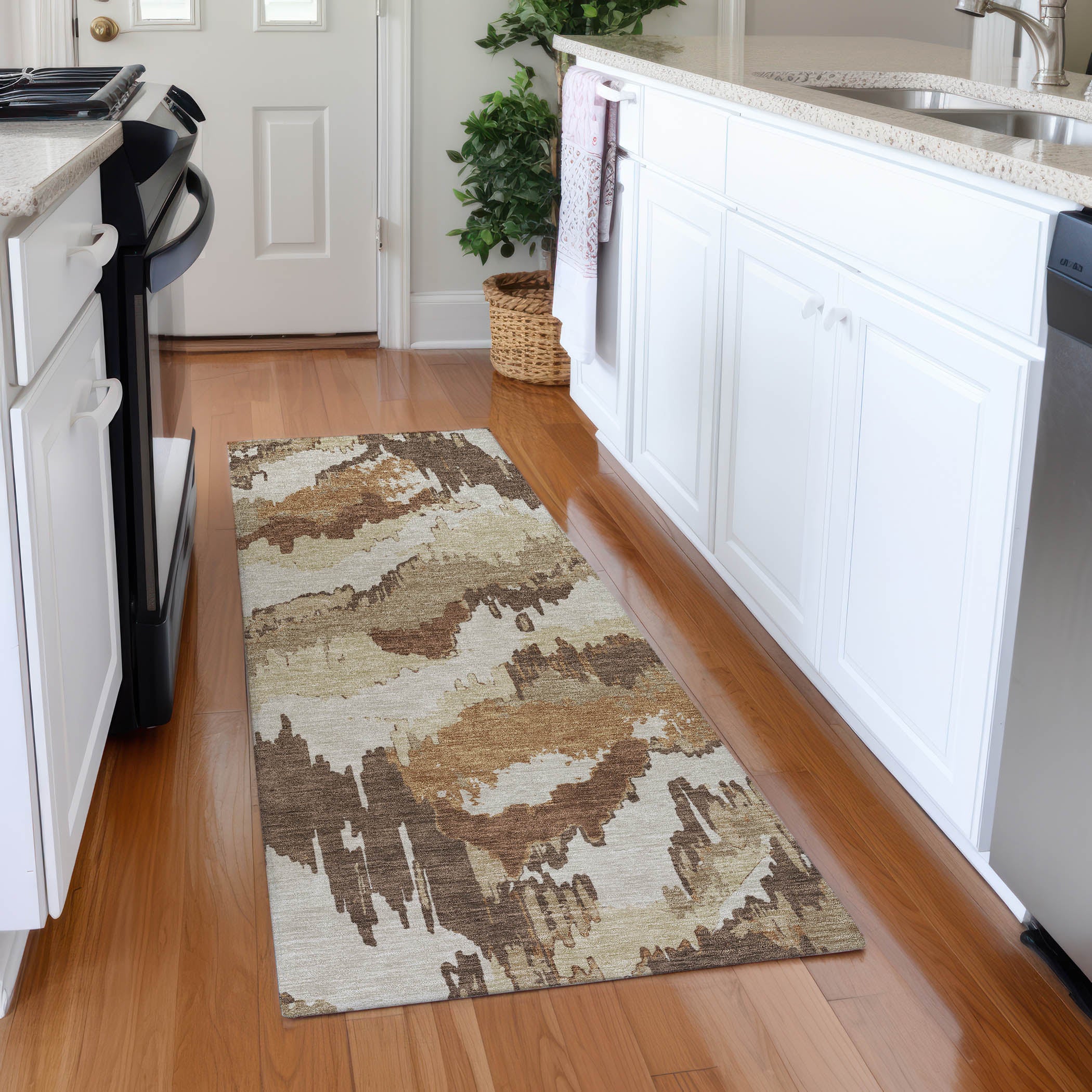 Valletta Machine Washable Transitional Chocolate Brown Rug 2'3" x 7'6" #shape_Runner