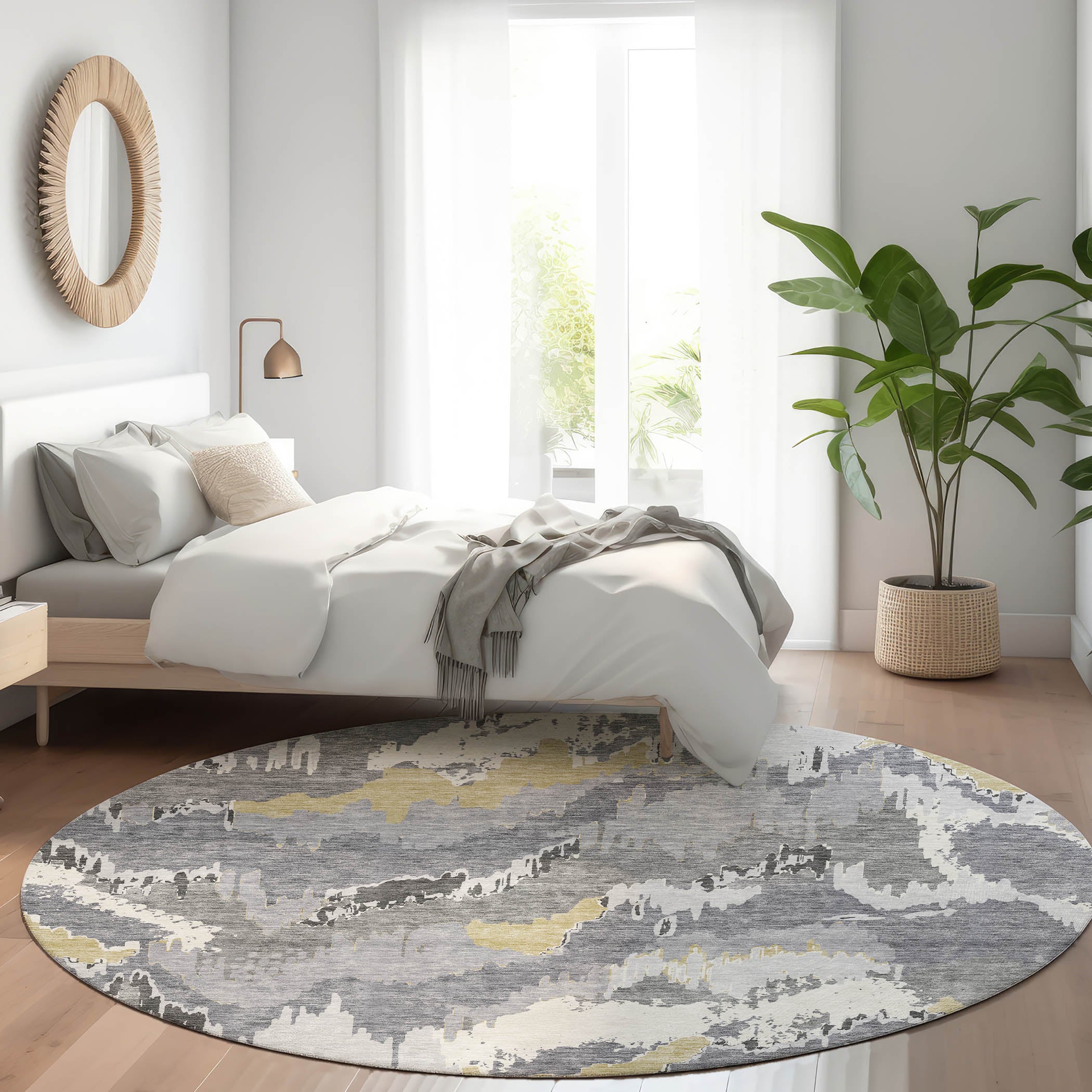 Valletta Machine Washable Transitional Gray Rug 8' x 8' #shape_Round