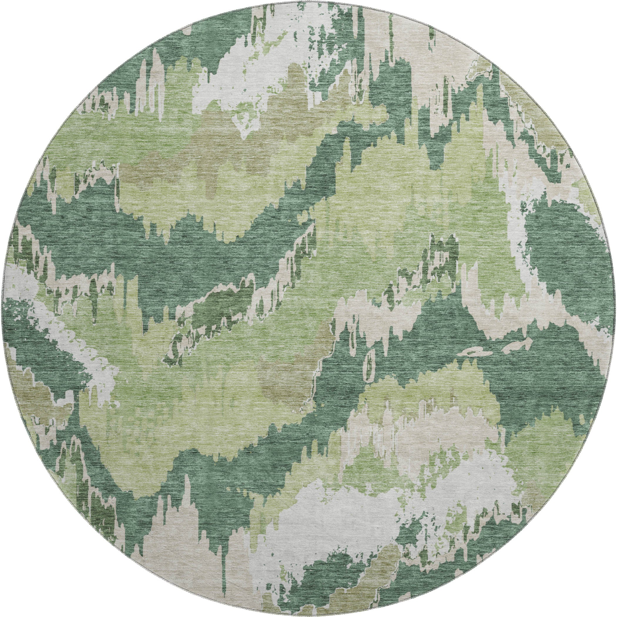 Valletta Machine Washable Transitional Green Rug 8' x 8' #shape_Round