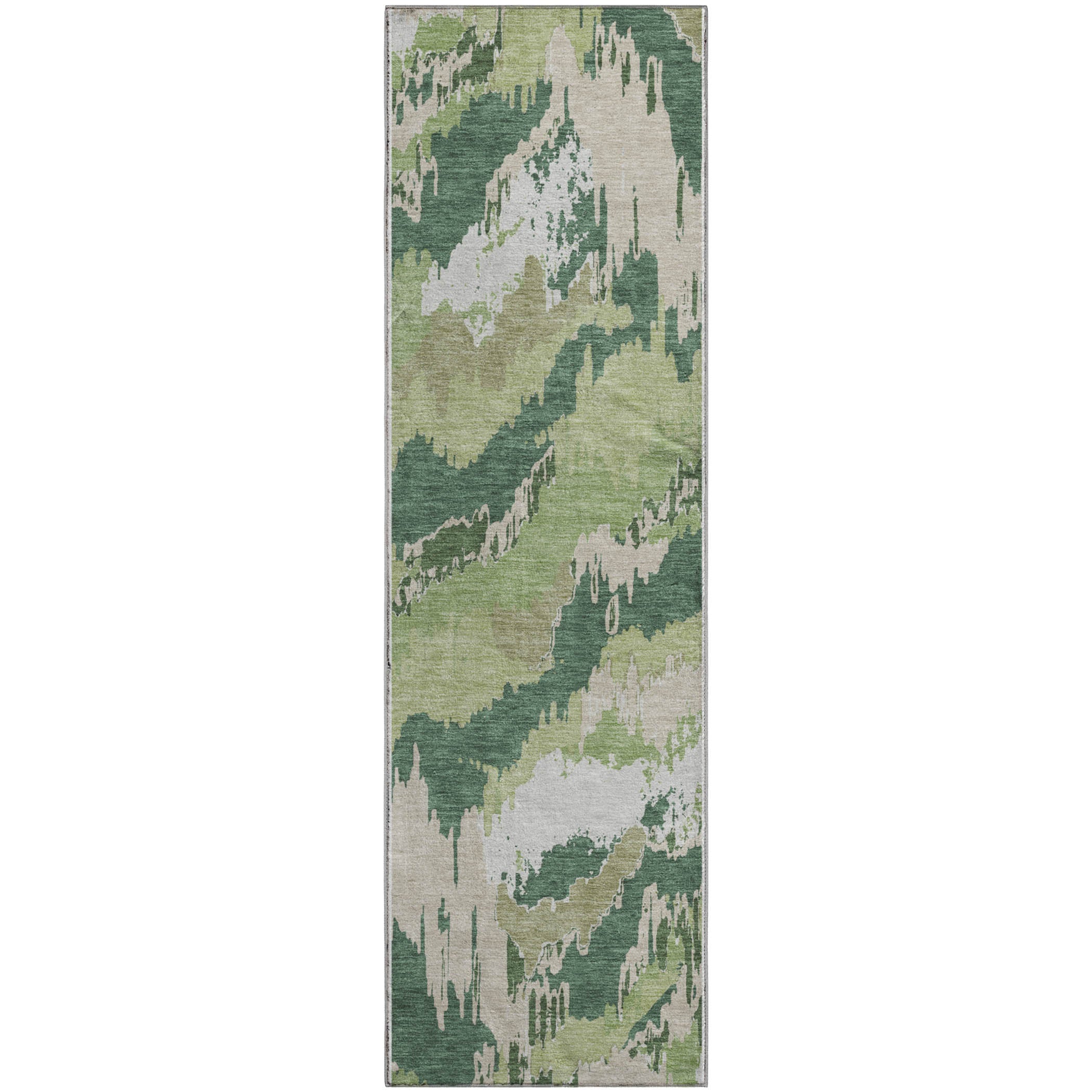 Valletta Machine Washable Transitional Green Rug 2'3" x 7'6" #shape_Runner