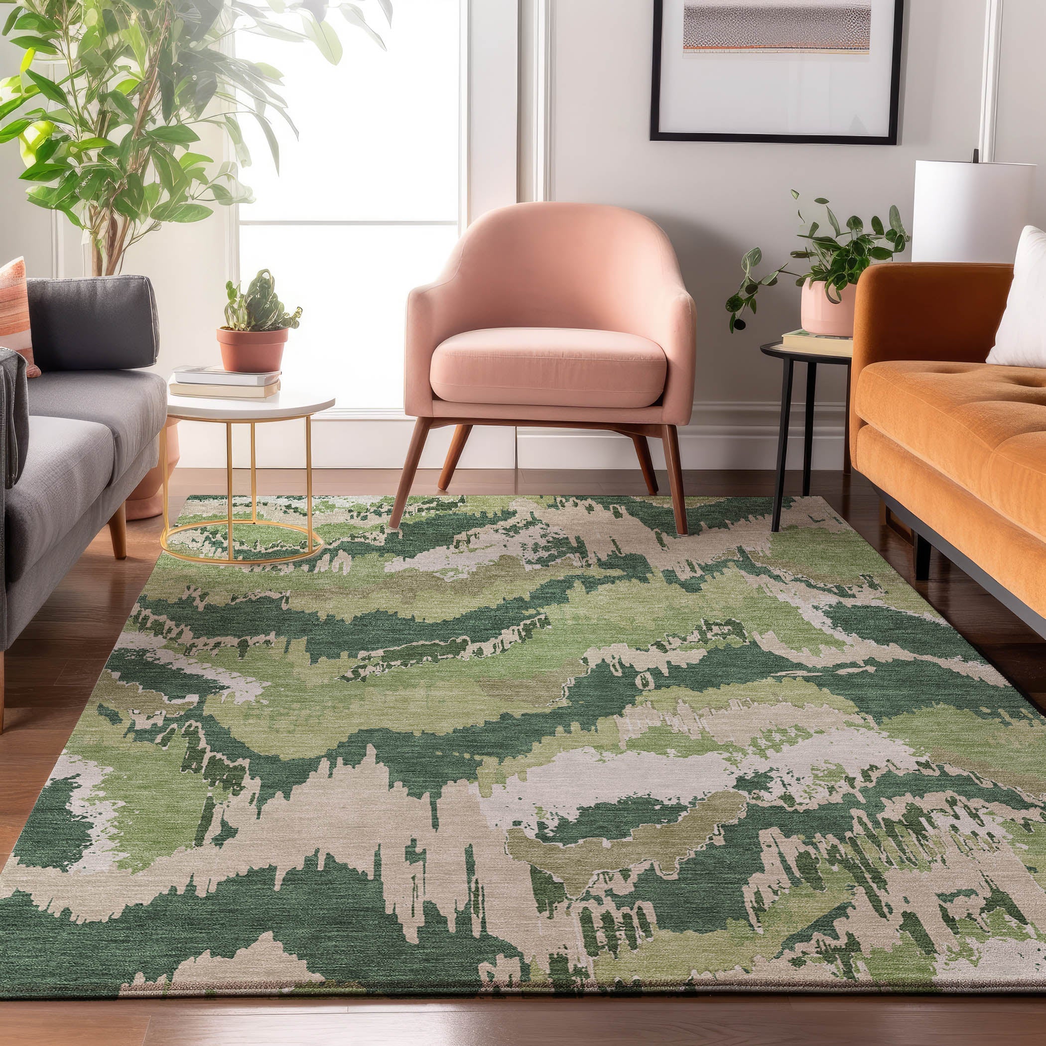 Valletta Machine Washable Transitional Green Rug 2'6" x 3'10" #shape_Rectangle