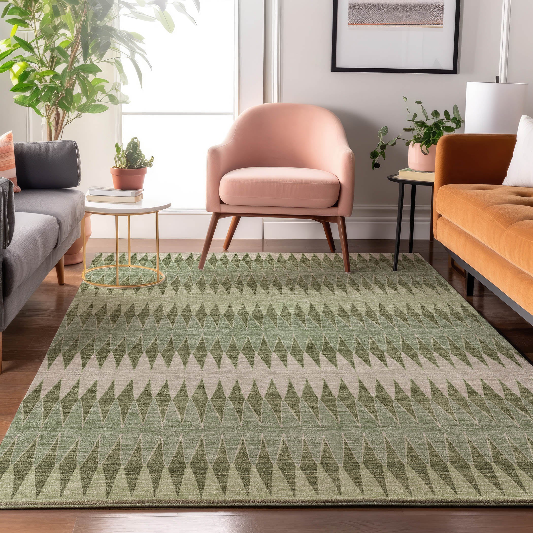 Bern Machine Washable Transitional Aloe Green Rug 2'6" x 3'10" #shape_Rectangle