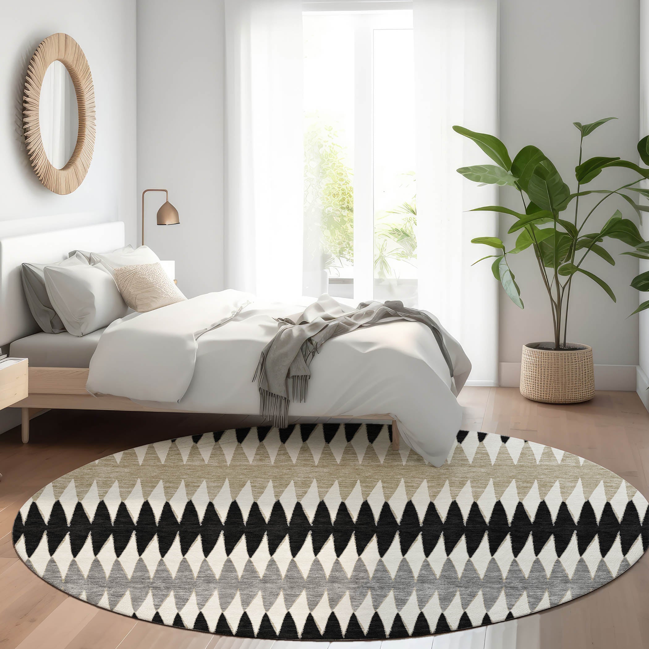 Bern Machine Washable Transitional Black Rug 8' x 8' #shape_Round