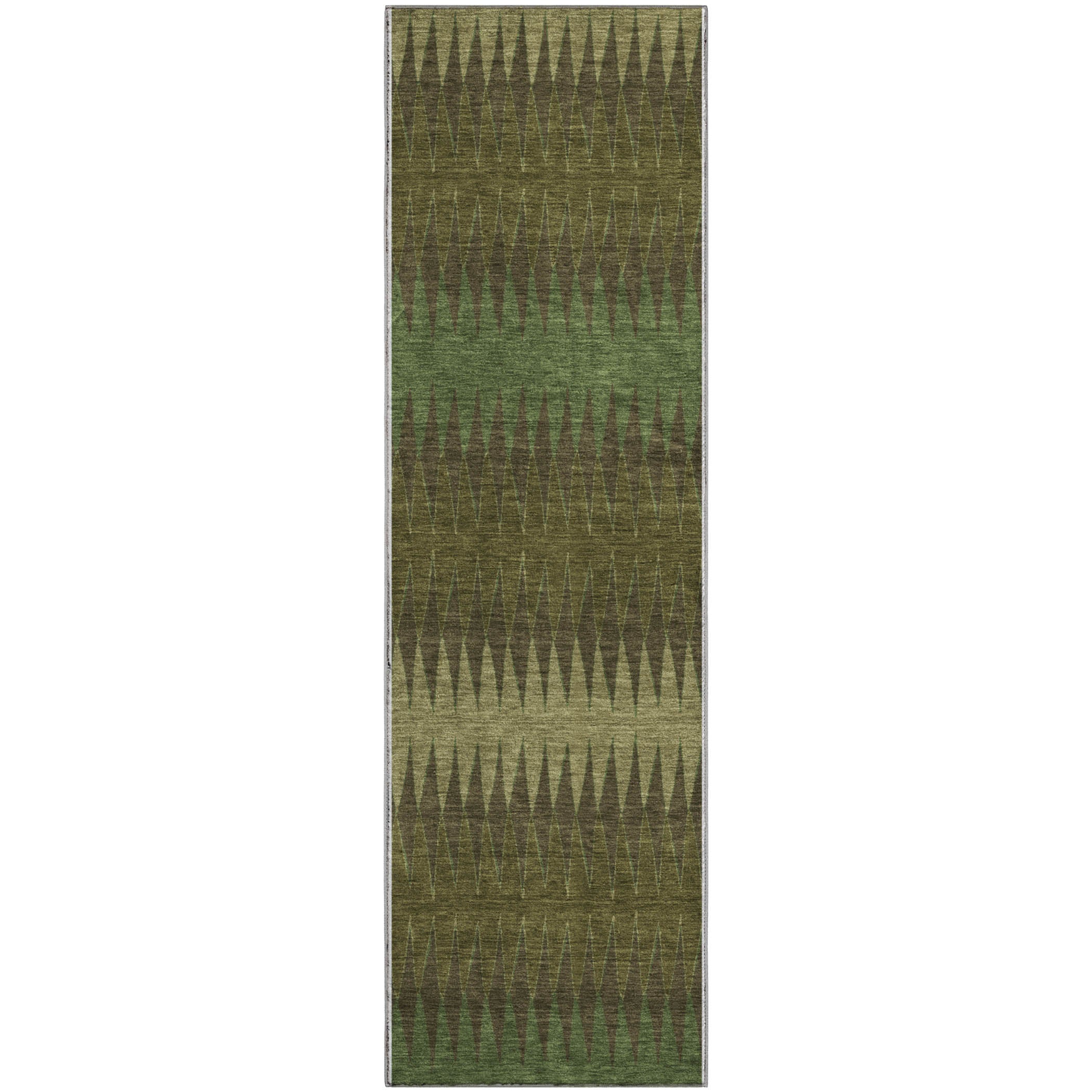 Bern Machine Washable Transitional Olive Green Rug 2'3" x 7'6" #shape_Runner