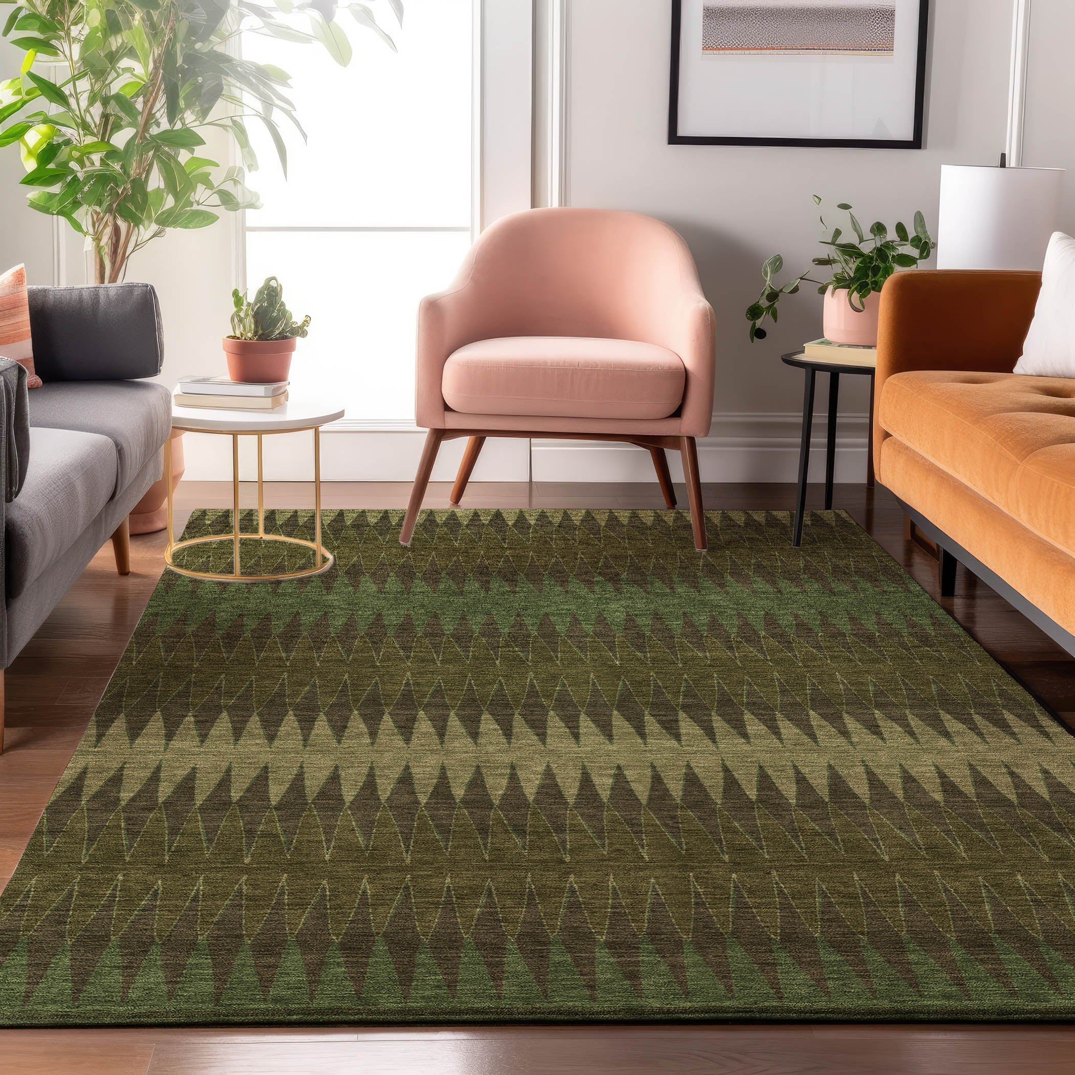 Bern Machine Washable Transitional Olive Green Rug 2'6" x 3'10" #shape_Rectangle