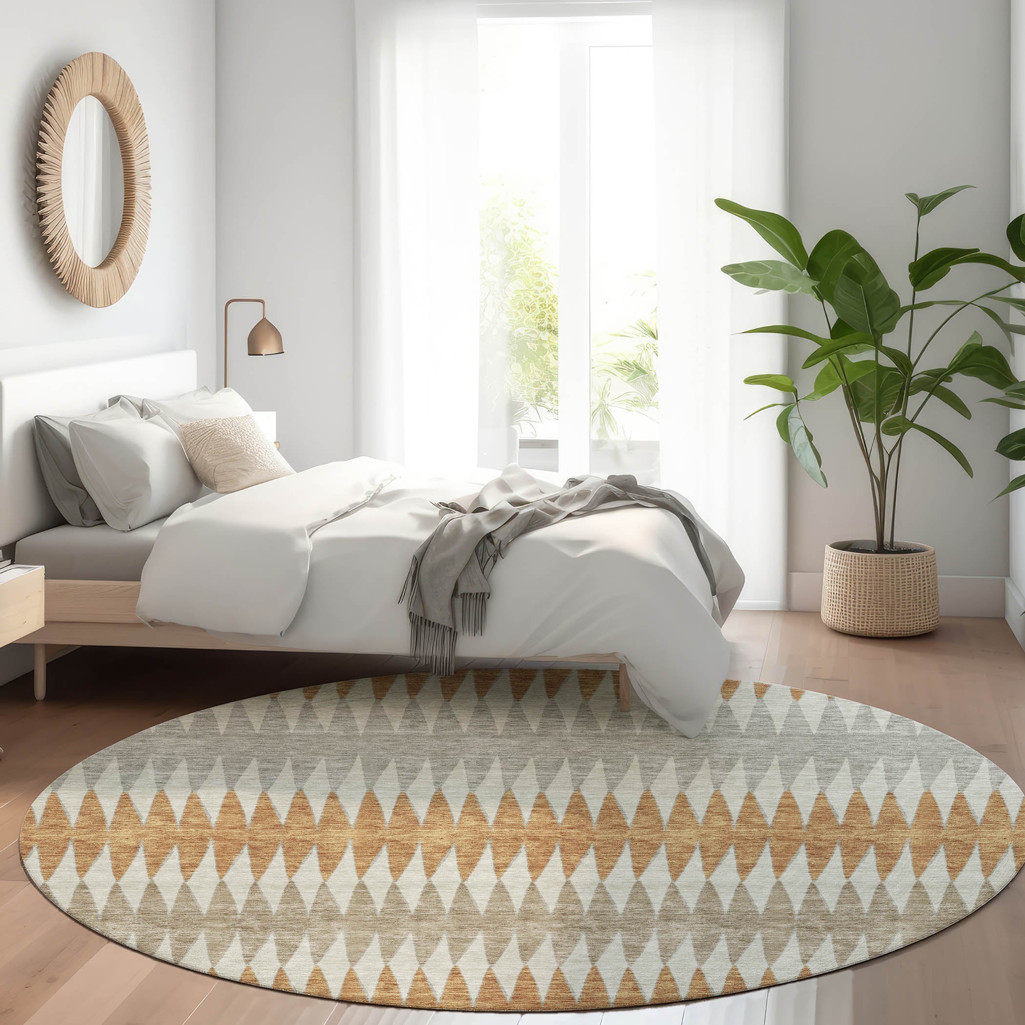 Bern Machine Washable Transitional Paprika Orange Rug 8' x 8' #shape_Round