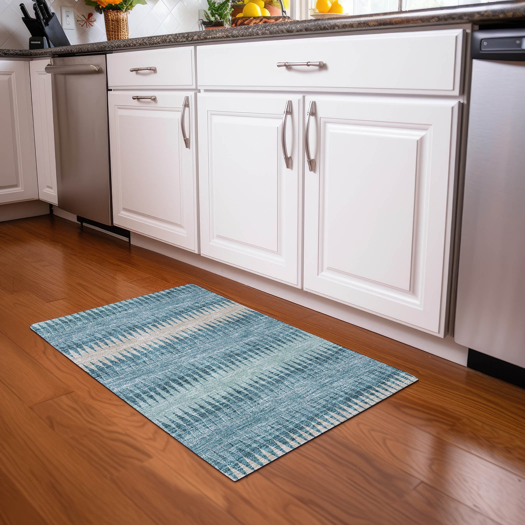 Bern Machine Washable Transitional Teal Rug 1'8" x 2'6" #shape_Rectangle