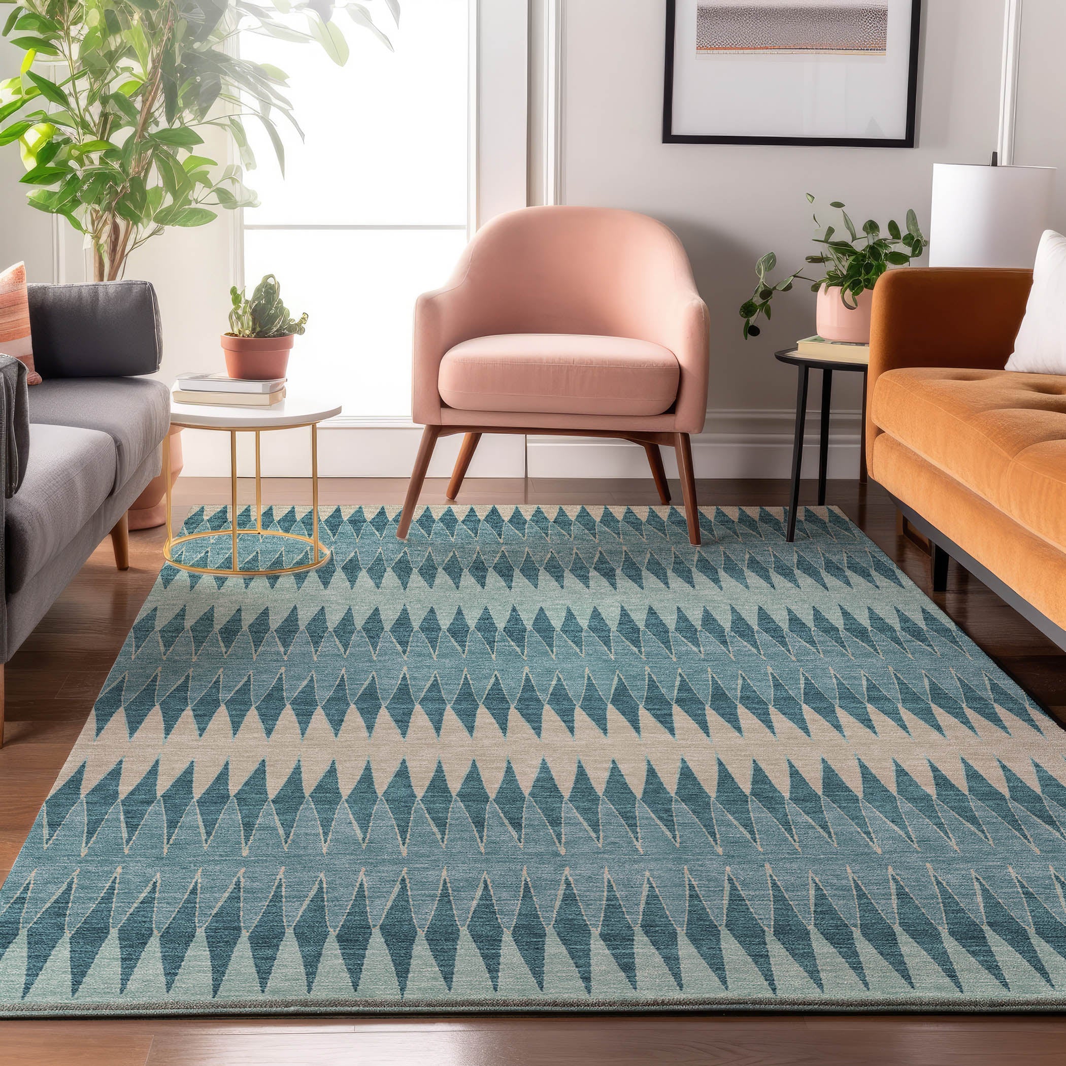 Bern Machine Washable Transitional Teal Rug 2'6" x 3'10" #shape_Rectangle