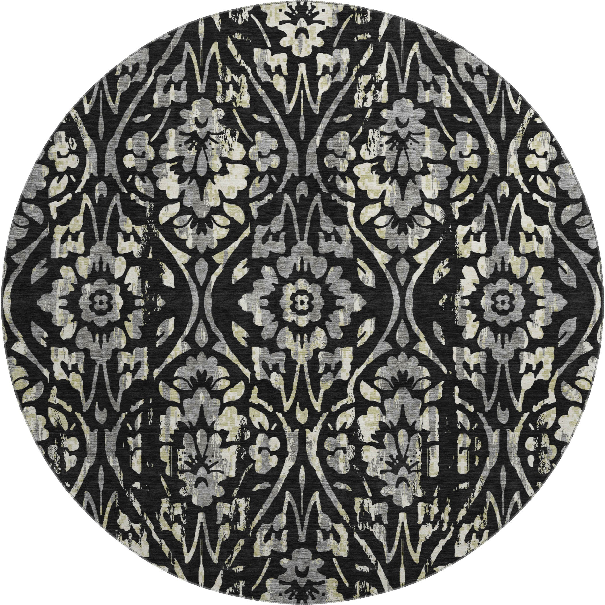 Cartagena Machine Washable Transitional Black Rug 8' x 8' #shape_Round