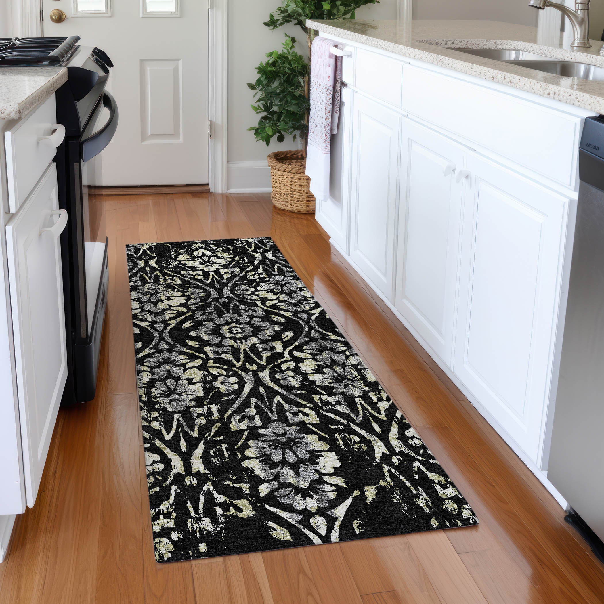 Cartagena Machine Washable Transitional Black Rug 2'3" x 7'6" #shape_Runner