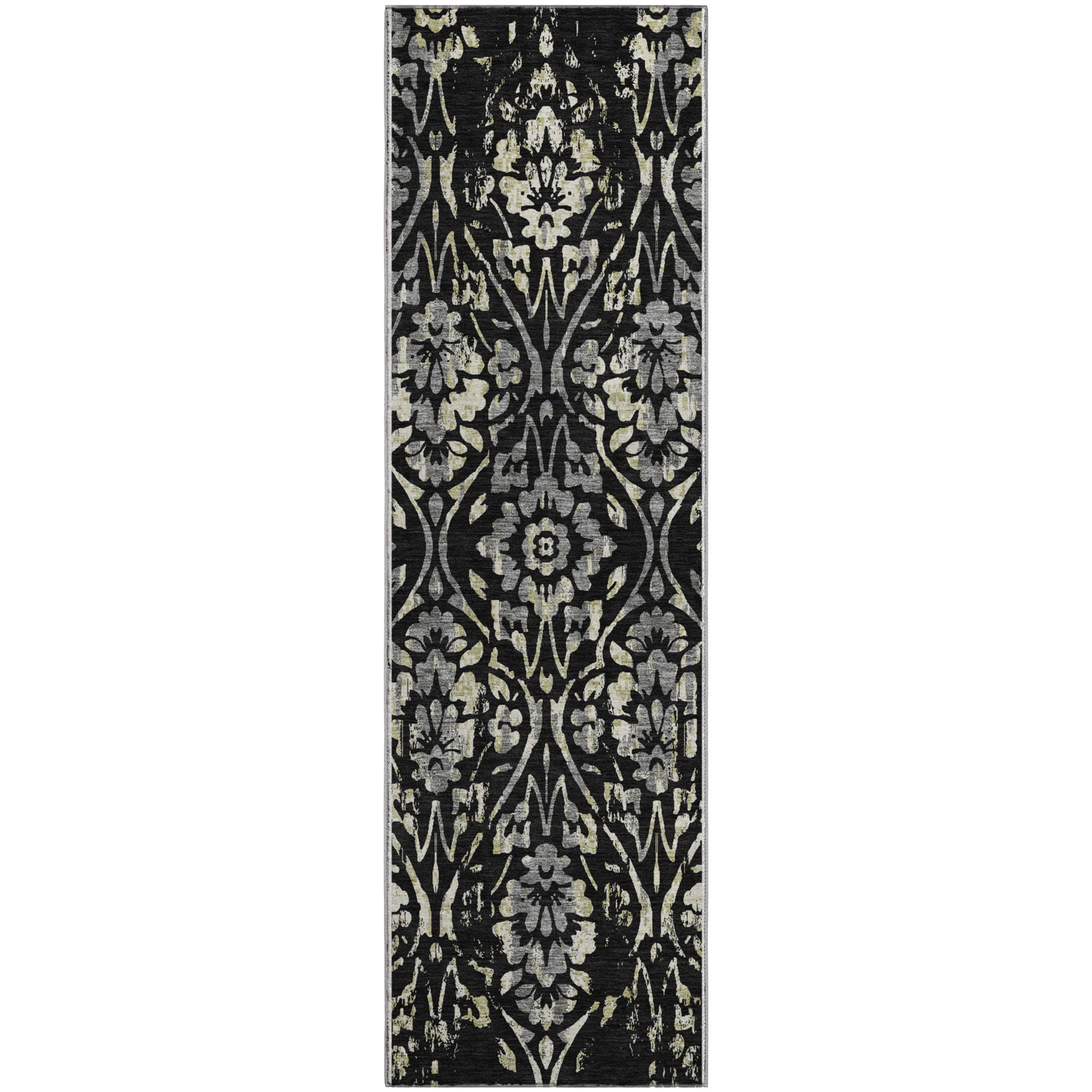 Cartagena Machine Washable Transitional Black Rug 2'3" x 7'6" #shape_Runner