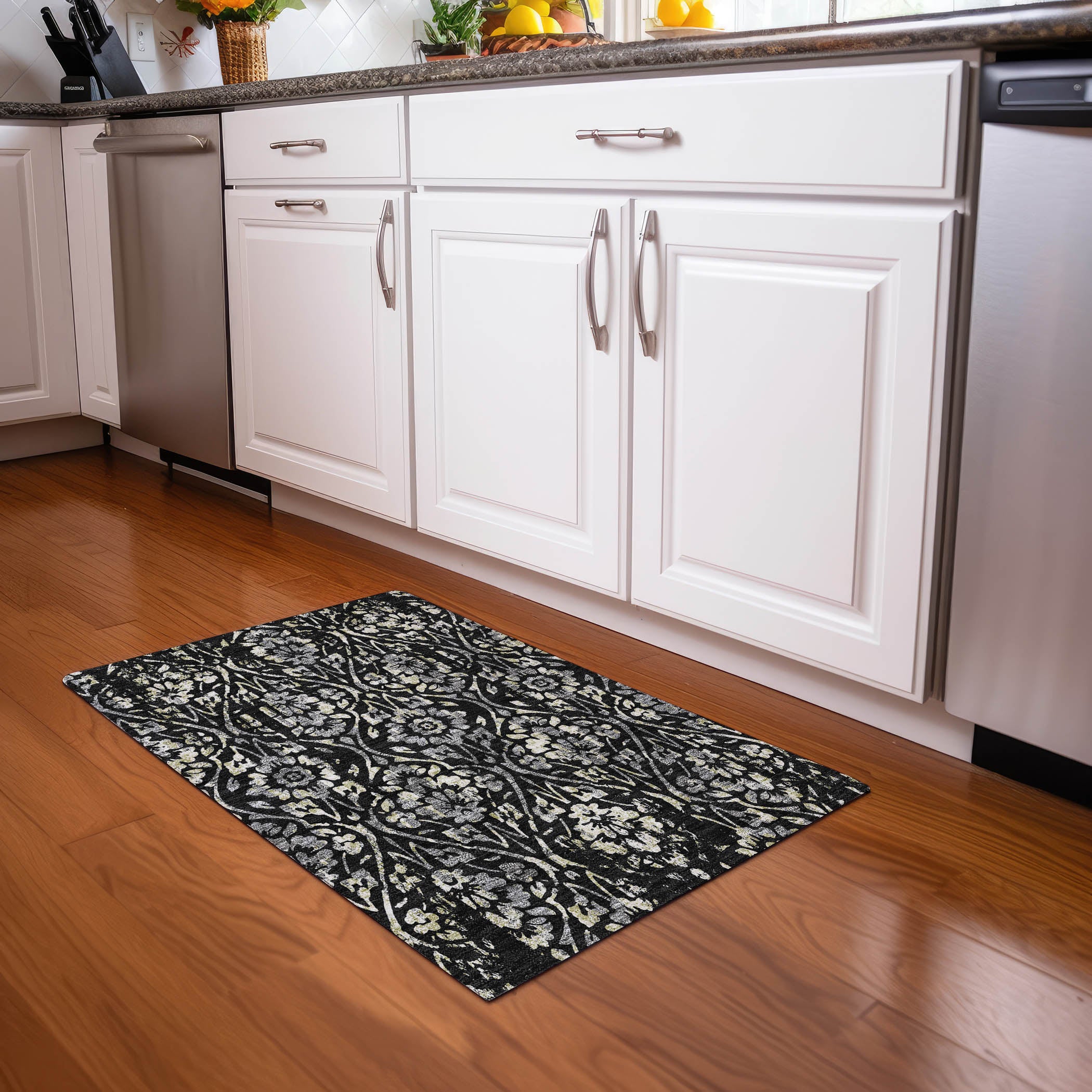 Cartagena Machine Washable Transitional Black Rug 1'8" x 2'6" #shape_Rectangle