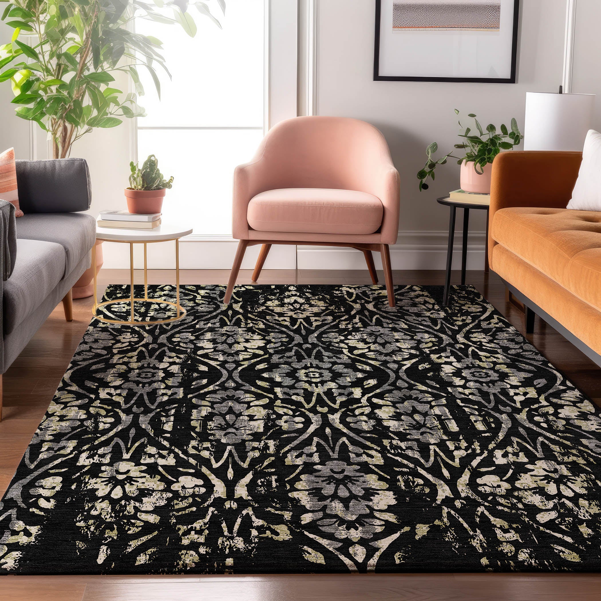Cartagena Machine Washable Transitional Black Rug 2'6" x 3'10" #shape_Rectangle