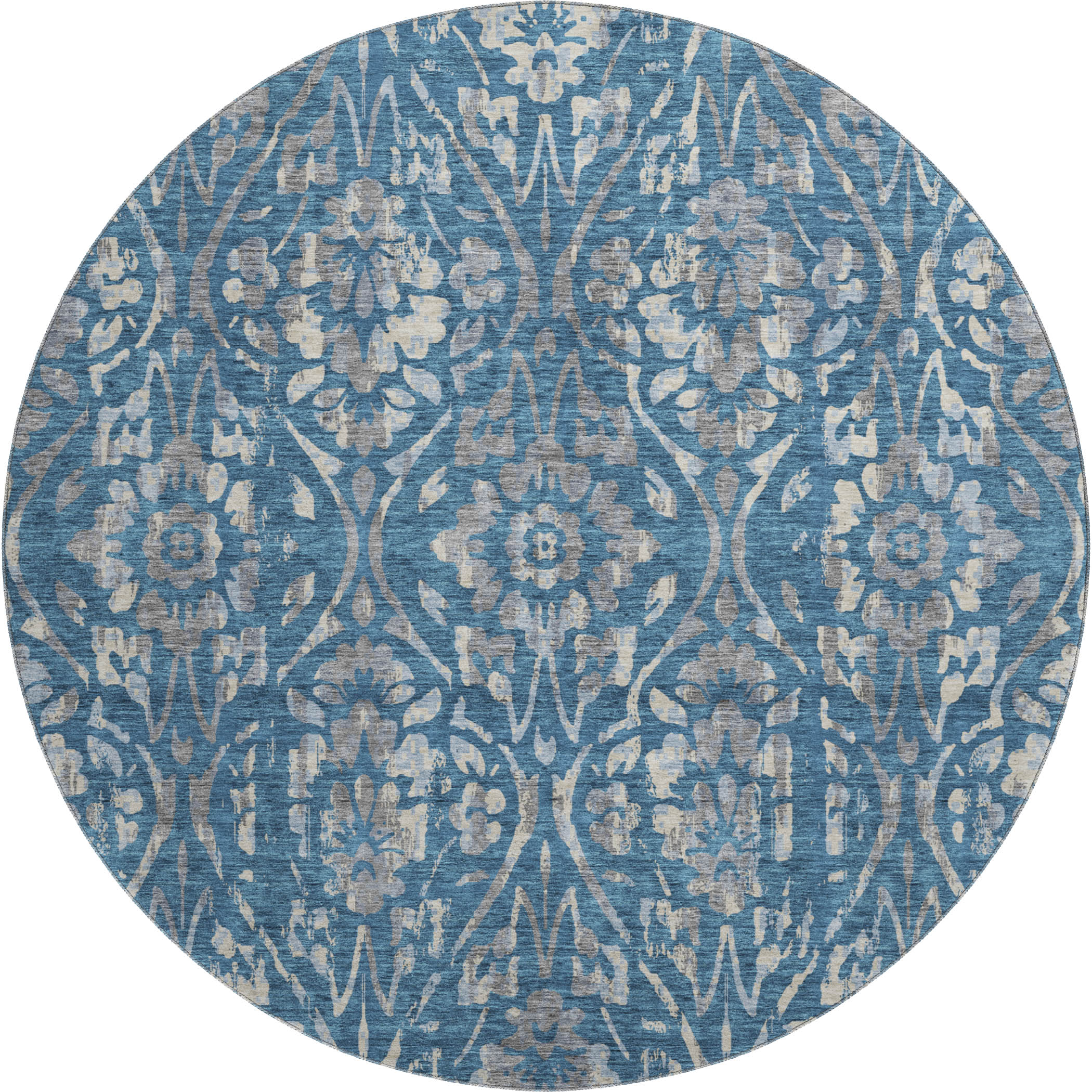 Cartagena Machine Washable Transitional Blue Rug 8' x 8' #shape_Round