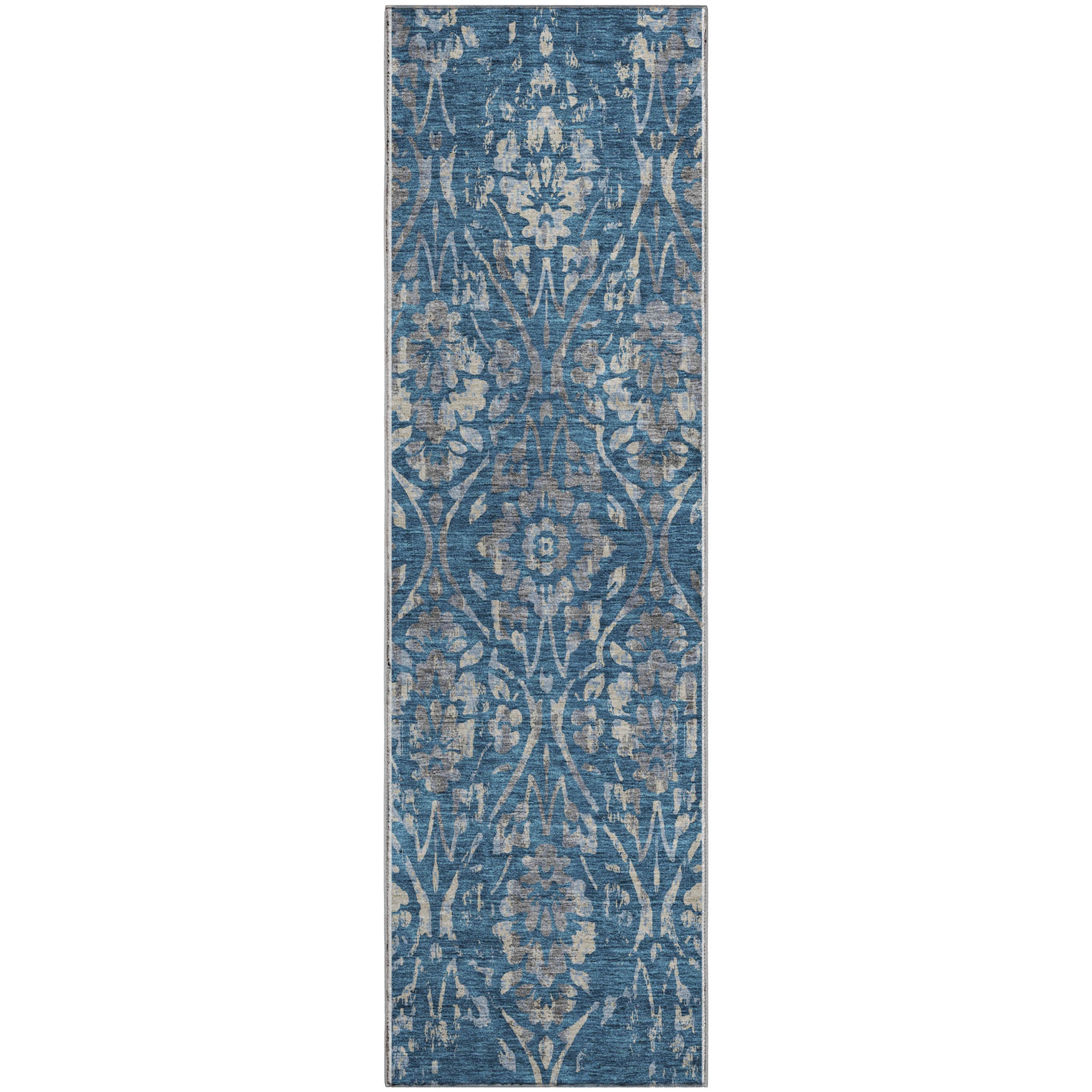 Cartagena Machine Washable Transitional Blue Rug 2'3" x 7'6" #shape_Runner