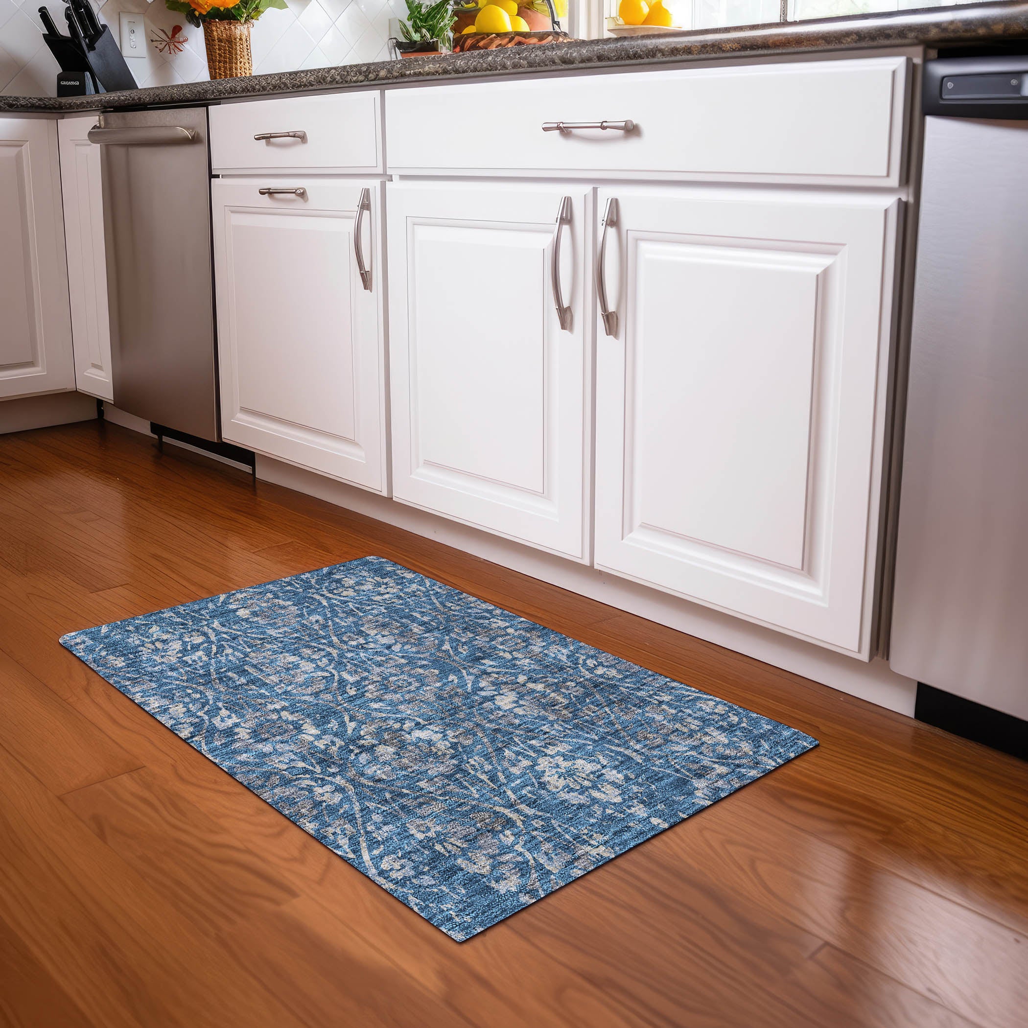 Cartagena Machine Washable Transitional Blue Rug 1'8" x 2'6" #shape_Rectangle
