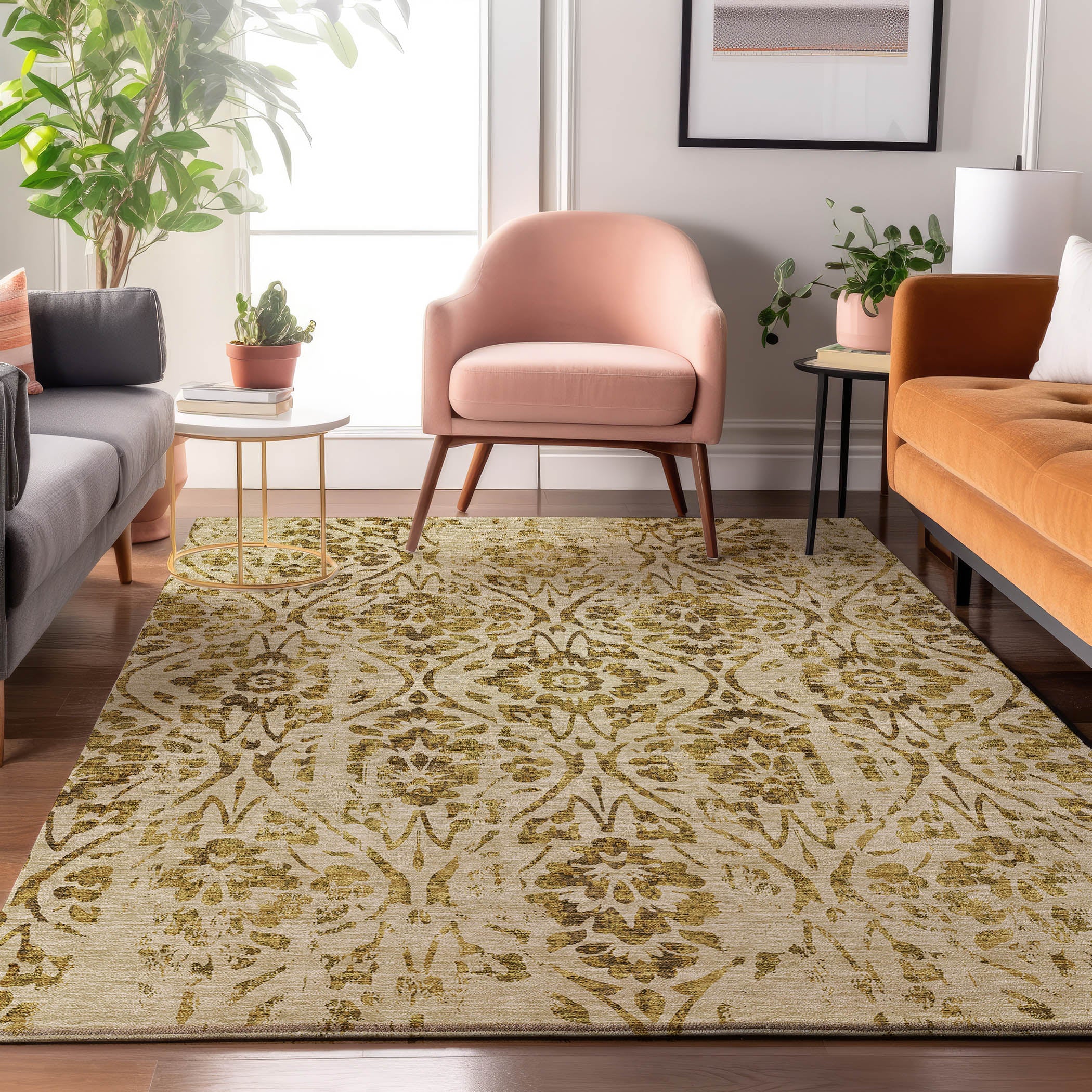 Cartagena Machine Washable Transitional Gold Rug 2'6" x 3'10" #shape_Rectangle