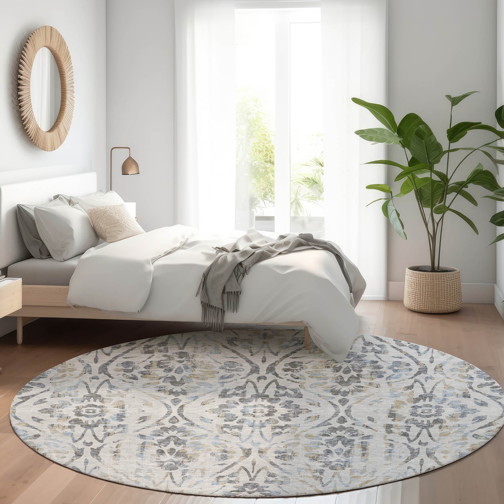 Cartagena Machine Washable Transitional Gray Rug 8' x 8' #shape_Round