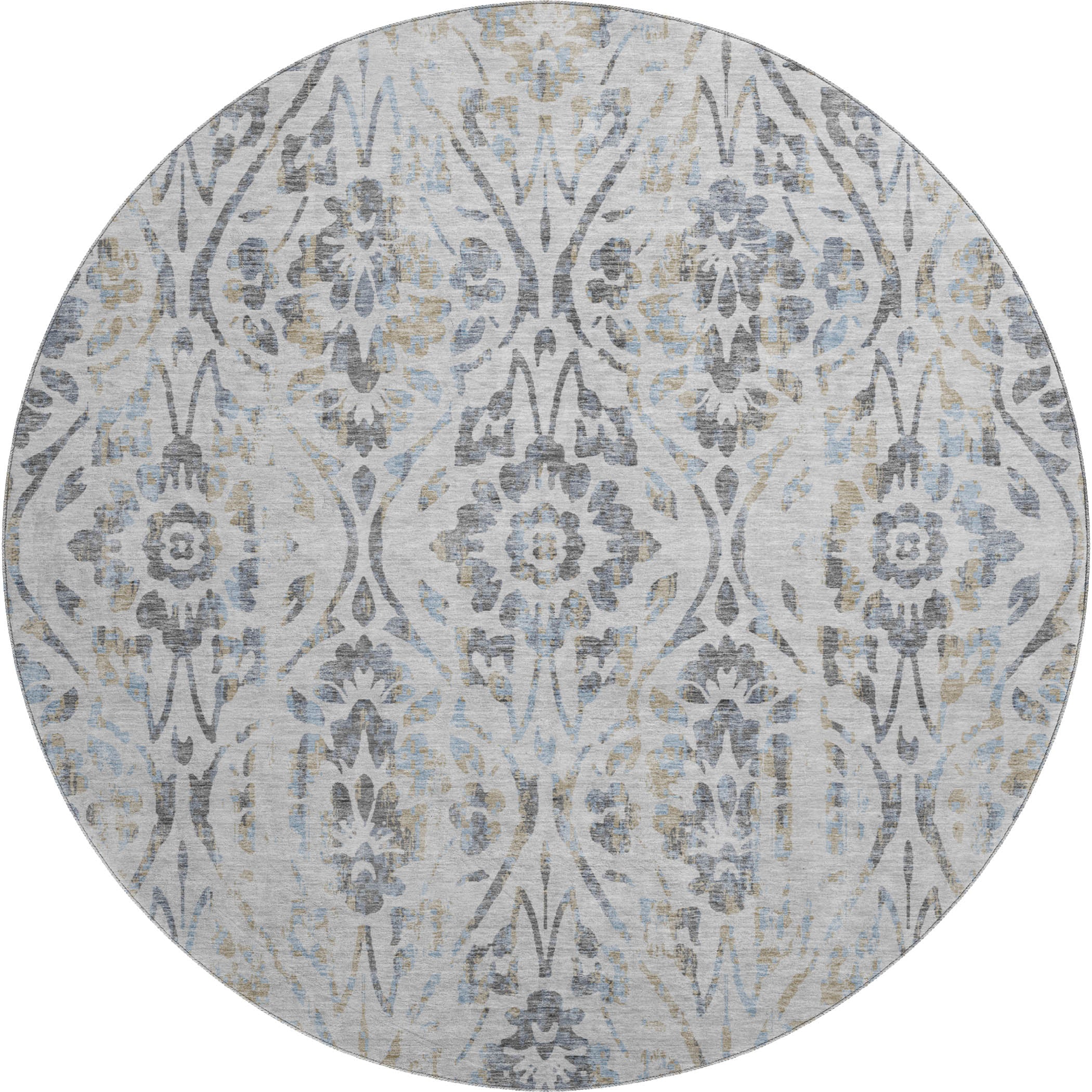 Cartagena Machine Washable Transitional Gray Rug 8' x 8' #shape_Round