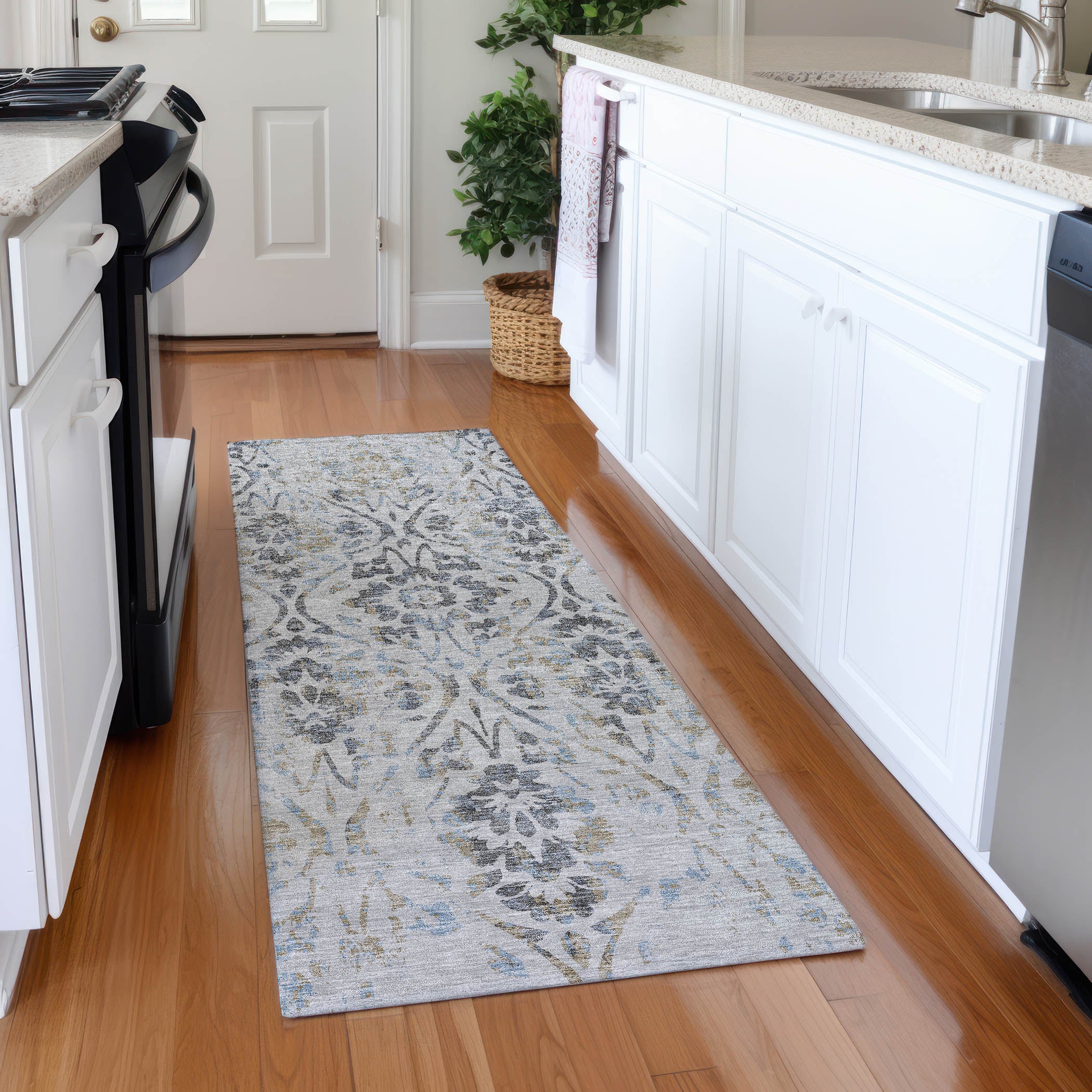 Cartagena Machine Washable Transitional Gray Rug 2'3" x 7'6" #shape_Runner