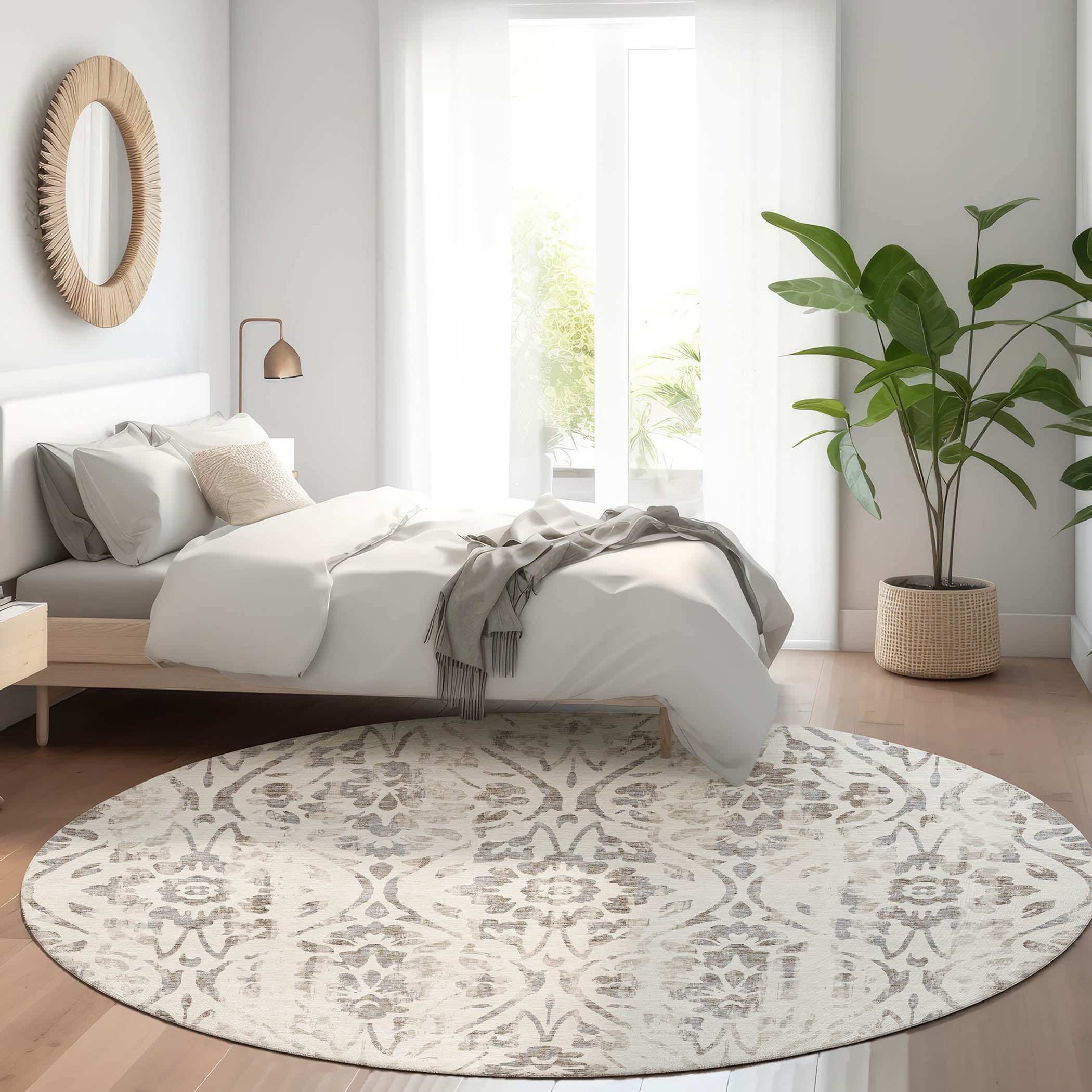 Cartagena Machine Washable Transitional Ivory Rug 8' x 8' #shape_Round