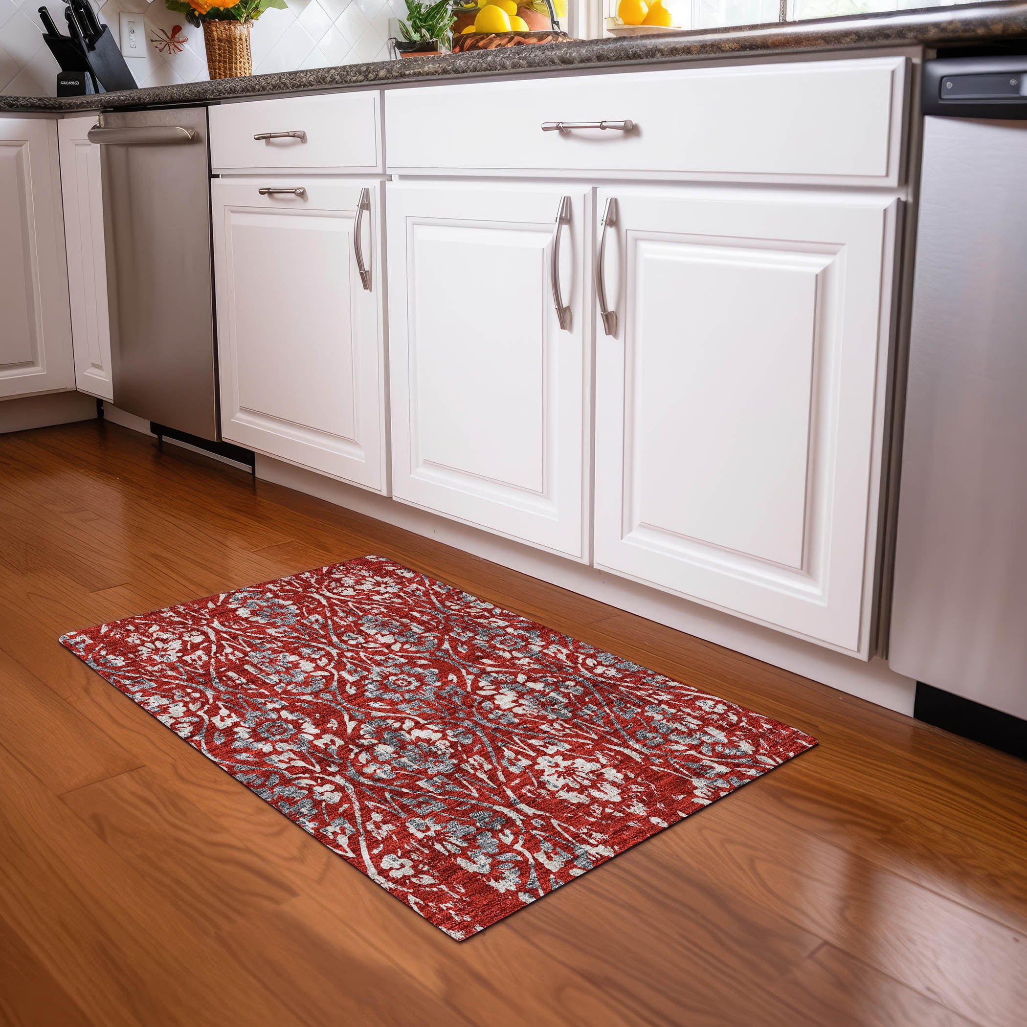 Cartagena Machine Washable Transitional Red Rug 1'8" x 2'6" #shape_Rectangle