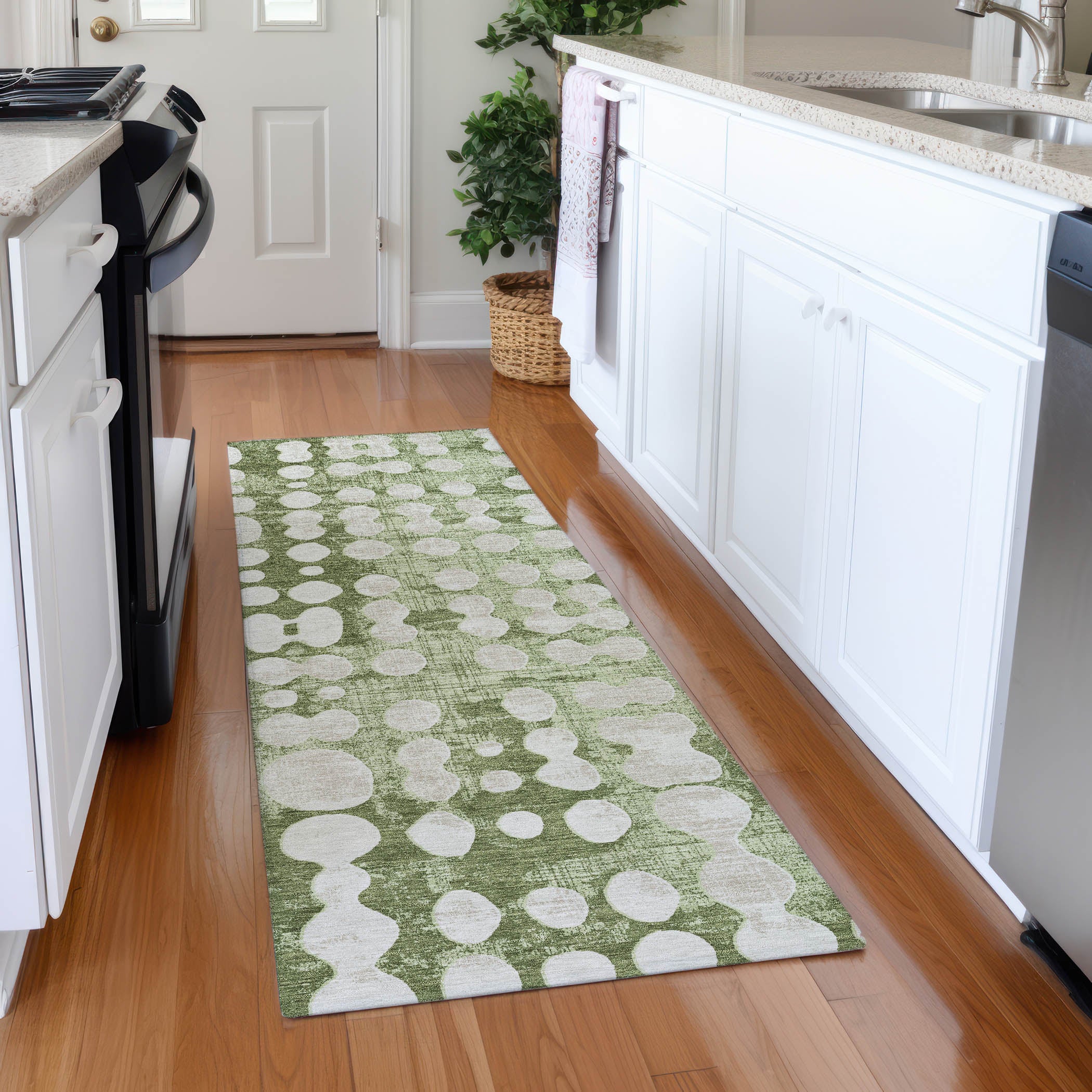Budapest Machine Washable Transitional Aloe Green Rug 2'3" x 7'6" #shape_Runner