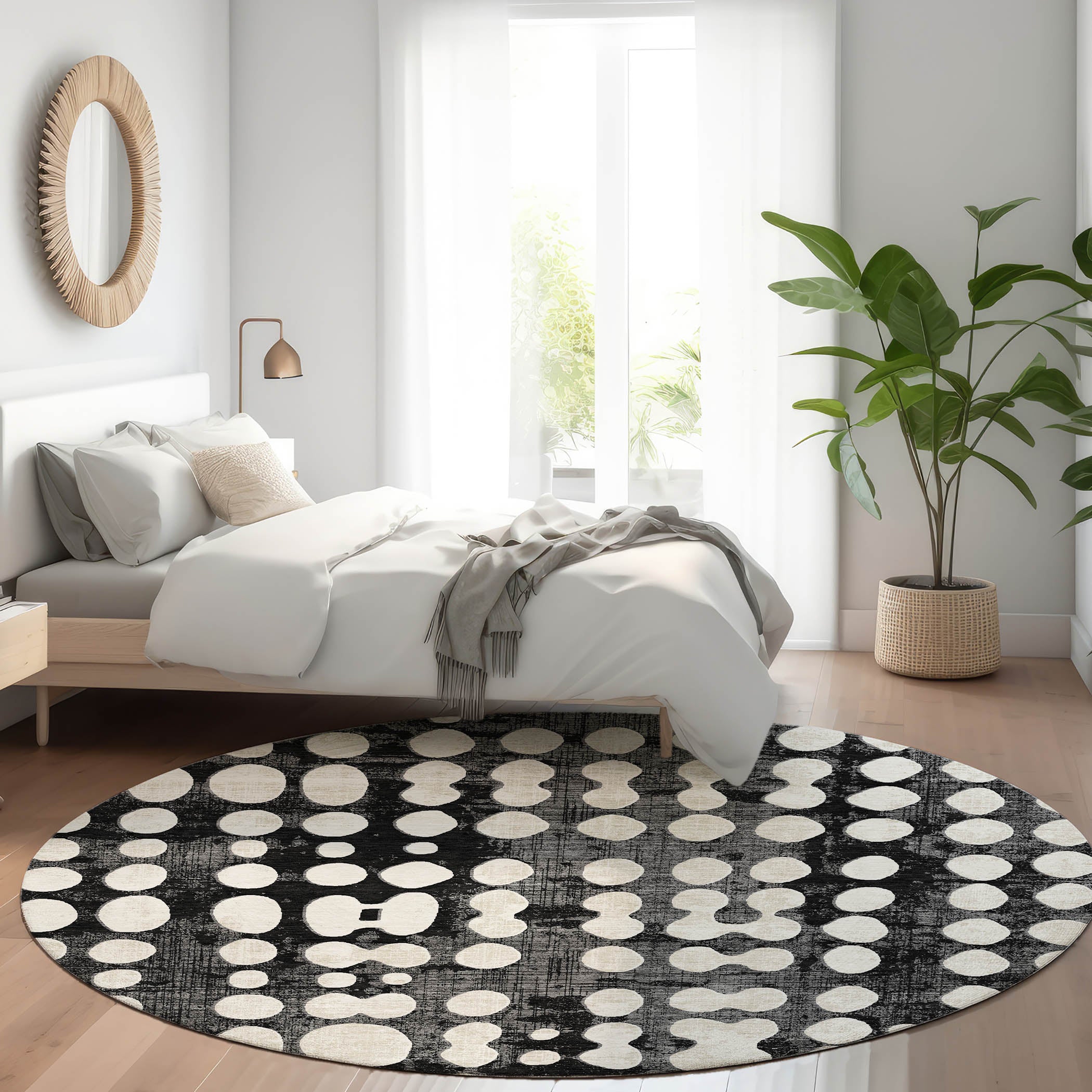 Budapest Machine Washable Transitional Black Rug 8' x 8' #shape_Round