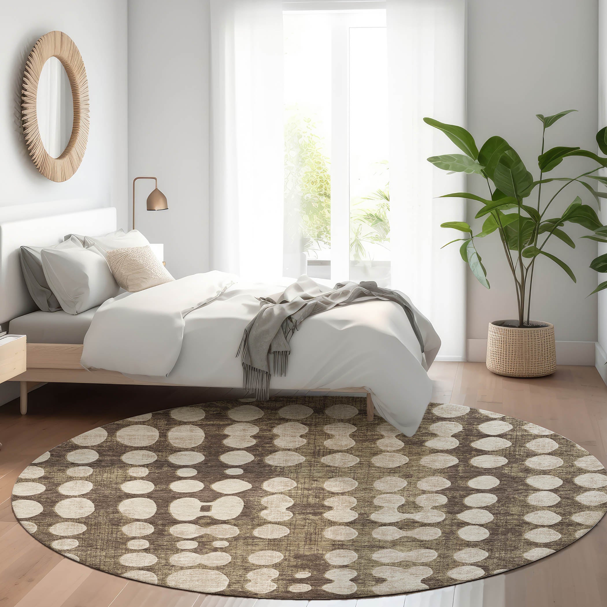 Budapest Machine Washable Transitional Brown Rug 8' x 8' #shape_Round