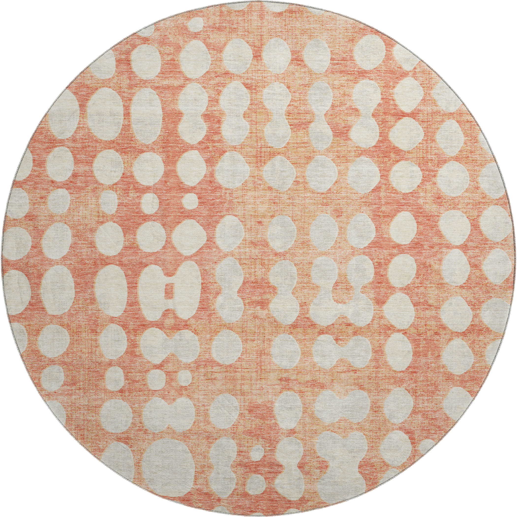 Budapest Machine Washable Transitional Coral Orange Rug 8' x 8' #shape_Round