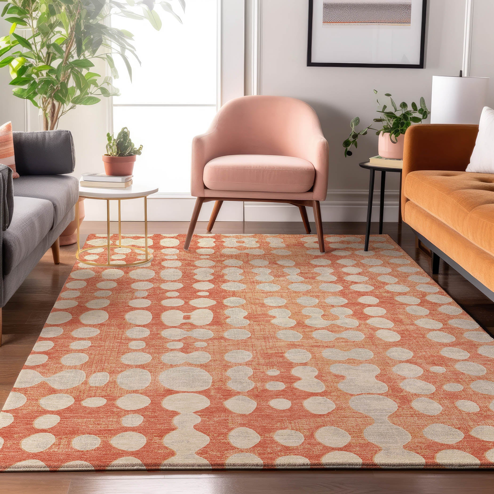 Budapest Machine Washable Transitional Coral Orange Rug 2'6" x 3'10" #shape_Rectangle