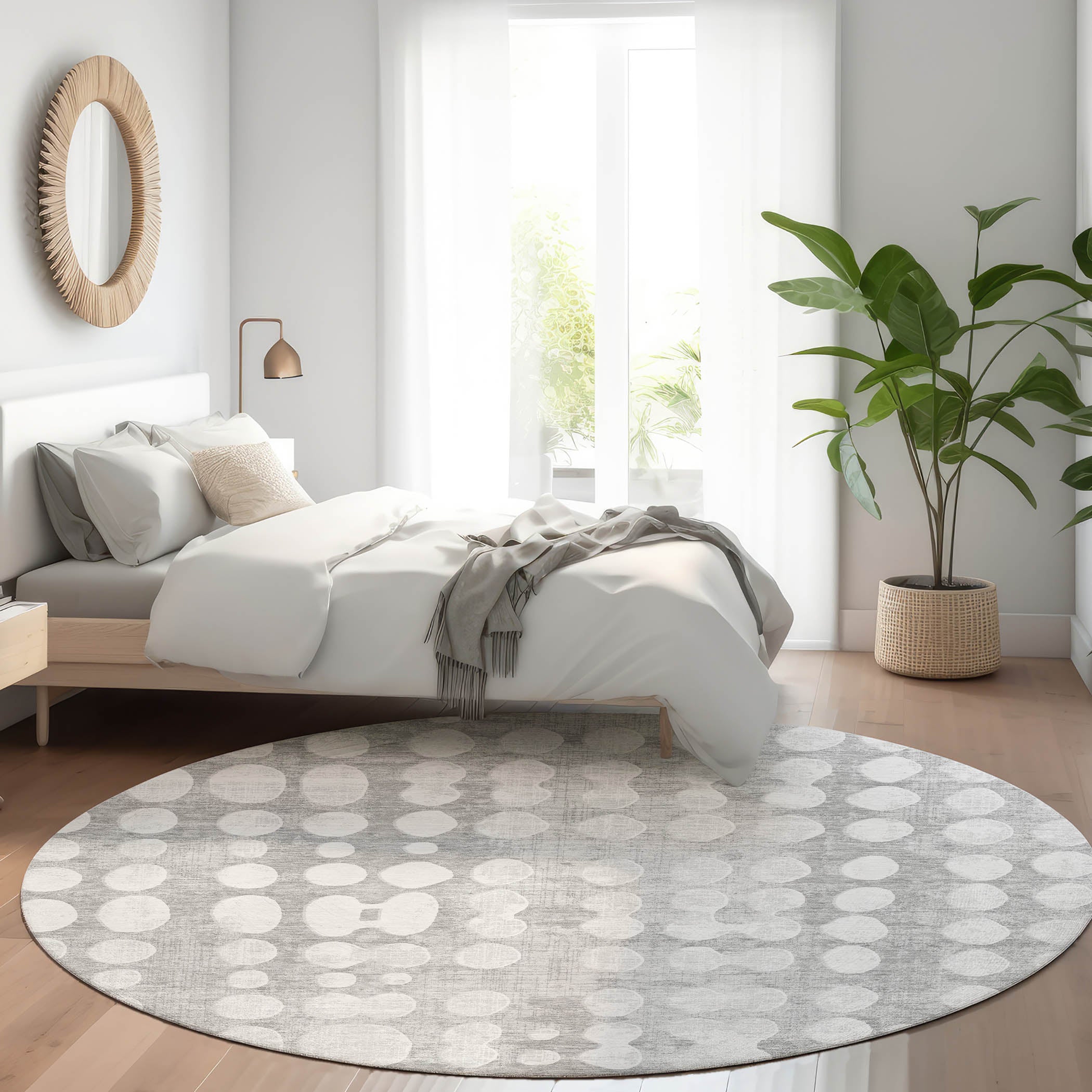 Budapest Machine Washable Transitional Gray Rug 8' x 8' #shape_Round