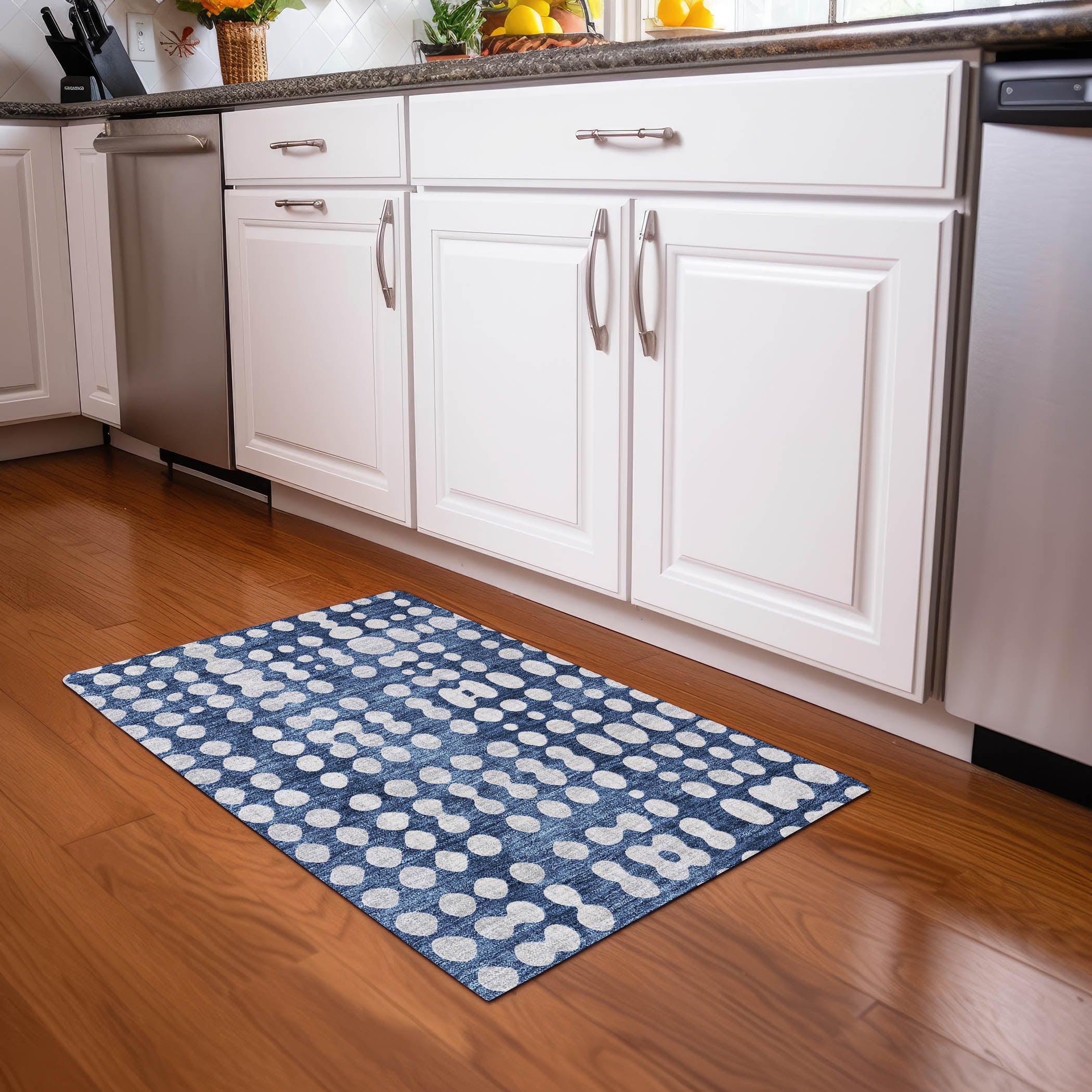 Budapest Machine Washable Transitional Navy Blue Rug 1'8" x 2'6" #shape_Rectangle