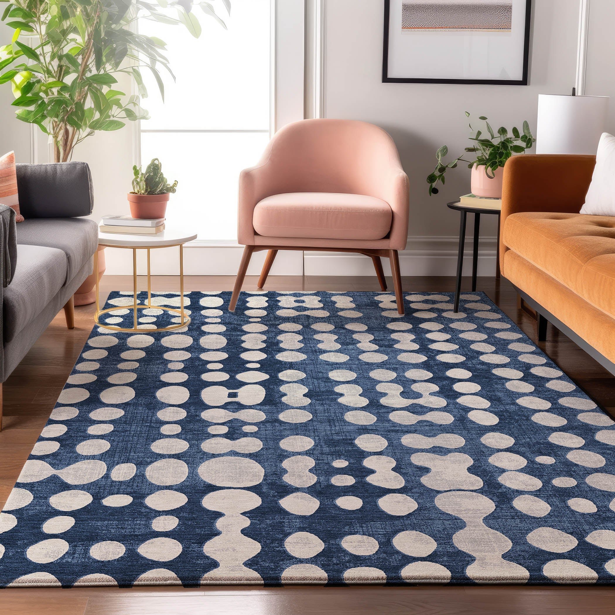 Budapest Machine Washable Transitional Navy Blue Rug 2'6" x 3'10" #shape_Rectangle