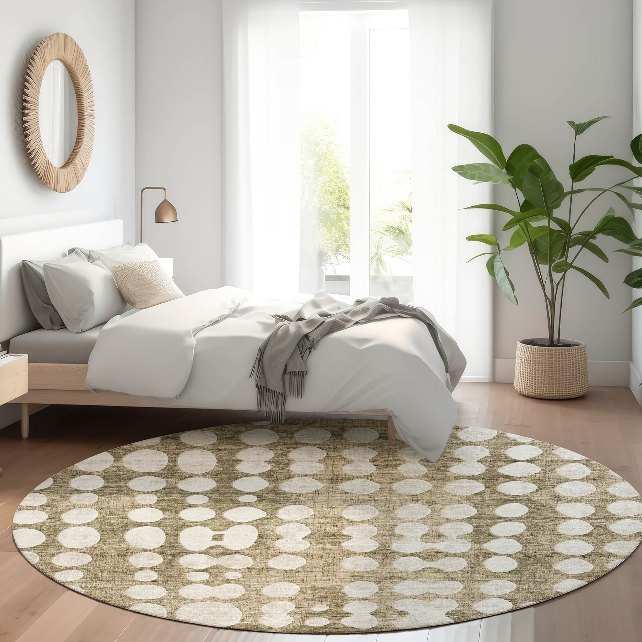 Budapest Machine Washable Transitional Taupe Brown Rug 8' x 8' #shape_Round