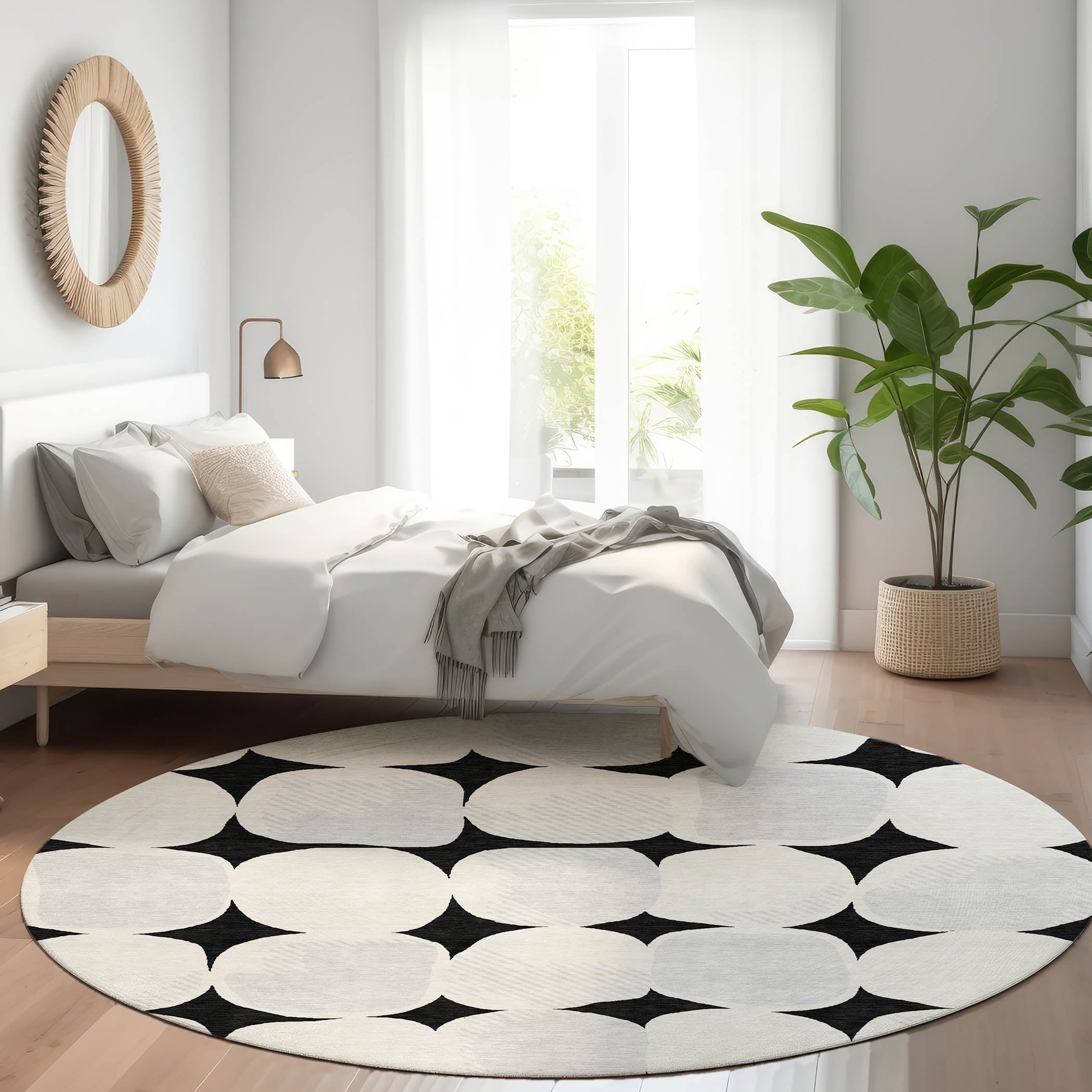 Lima Machine Washable Transitional Black Rug 8' x 8' #shape_Round