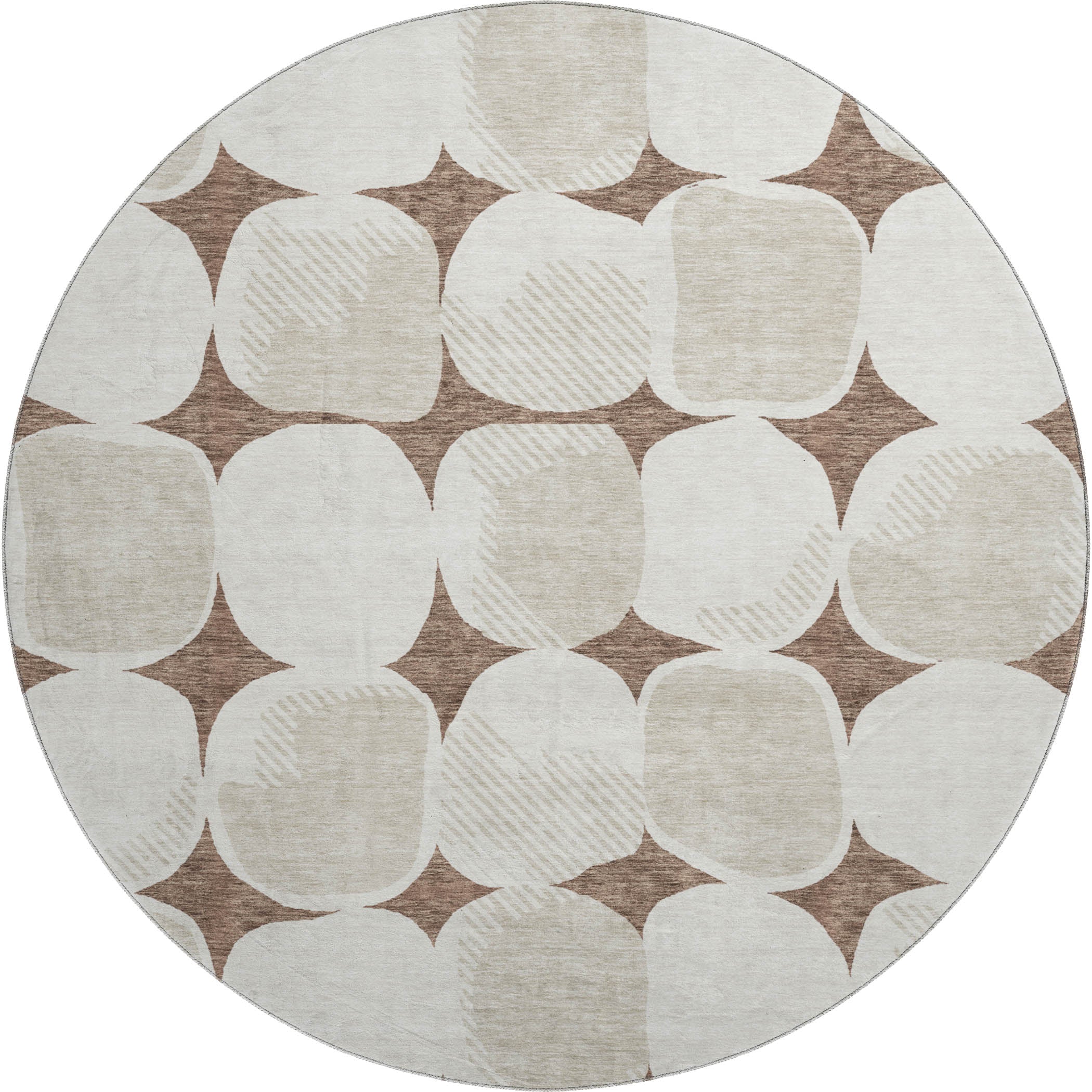 Lima Machine Washable Transitional Brown Rug 8' x 8' #shape_Round