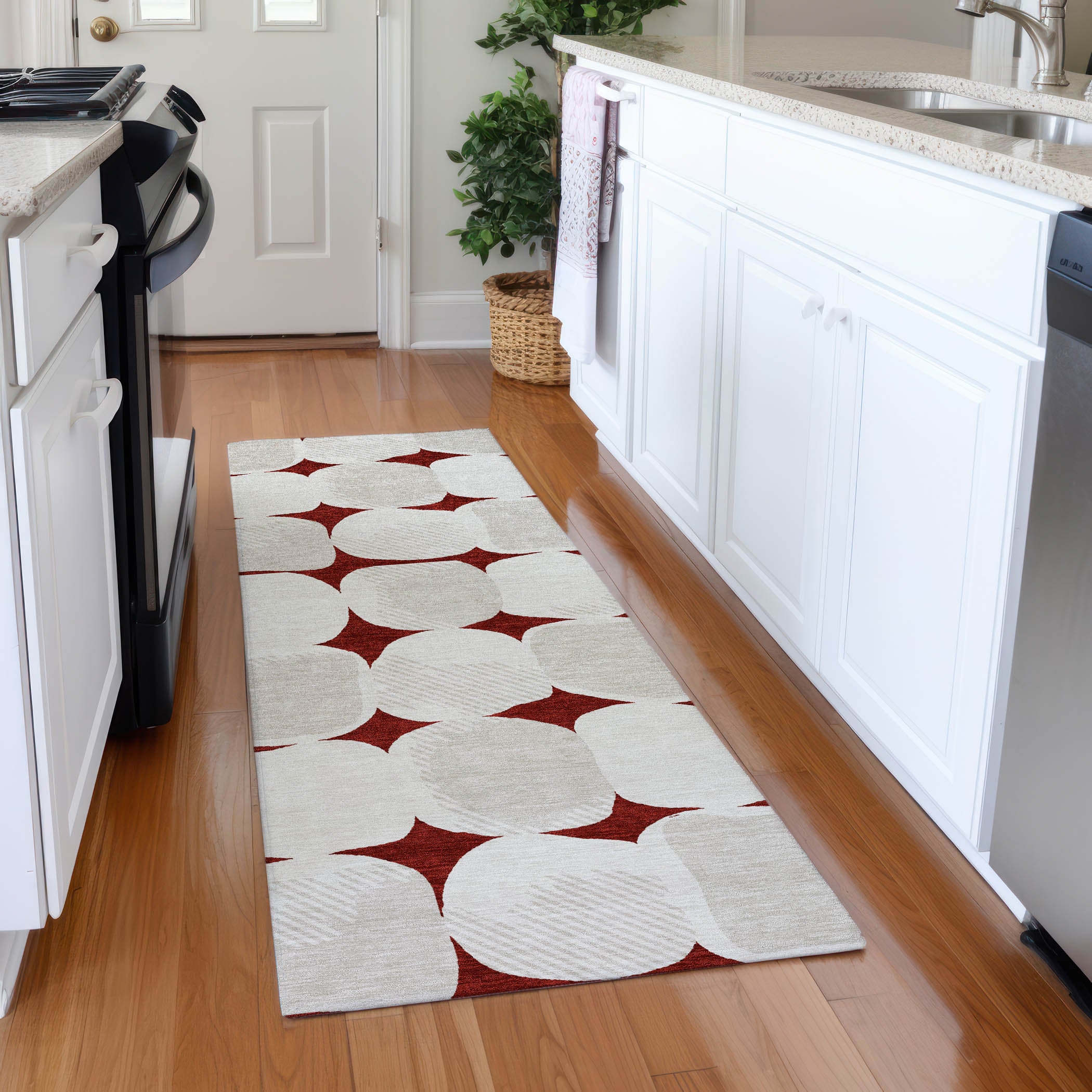 Lima Machine Washable Transitional Burgundy Red Rug 2'3" x 7'6" #shape_Runner
