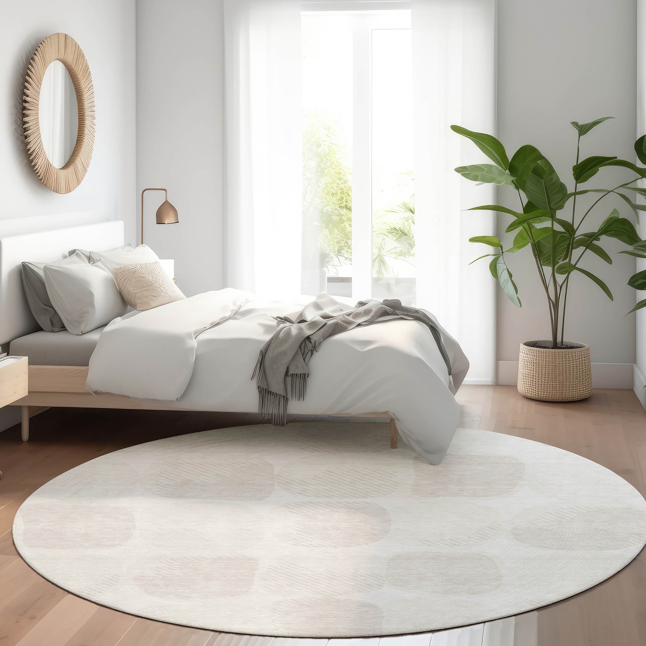 Lima Machine Washable Transitional Ivory Rug 8' x 8' #shape_Round