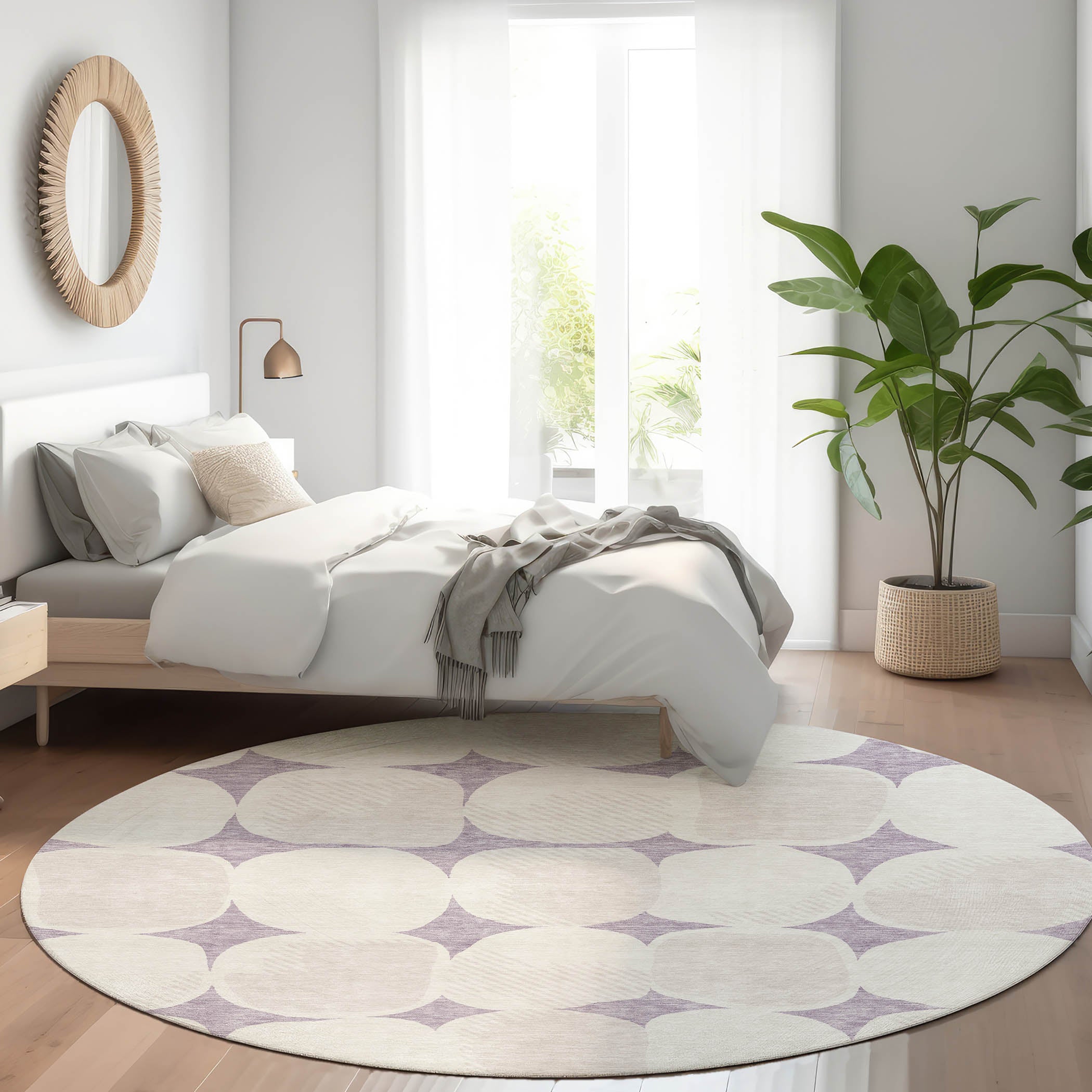 Lima Machine Washable Transitional Lavender Purple Rug 8' x 8' #shape_Round