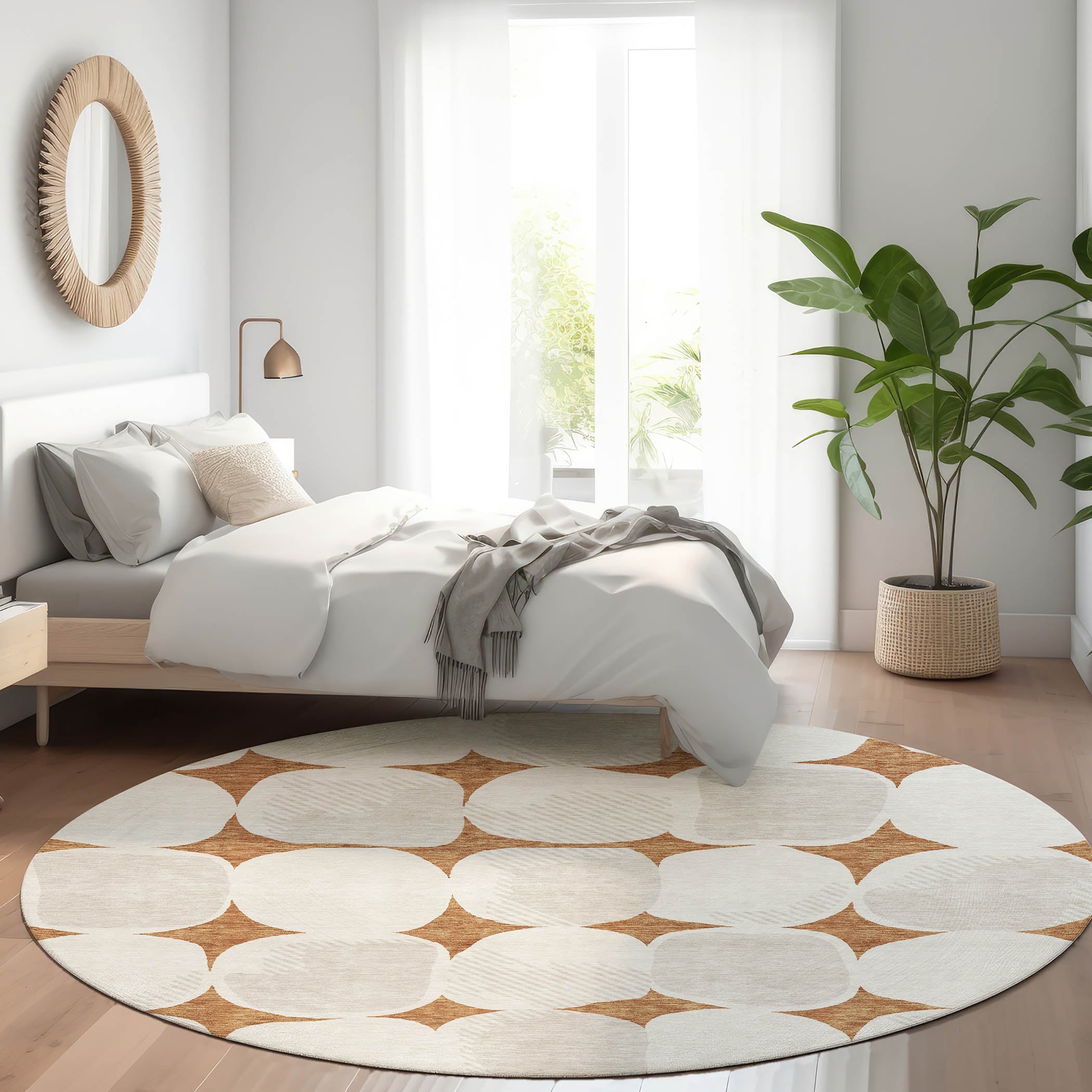 Lima Machine Washable Transitional Paprika Orange Rug 8' x 8' #shape_Round