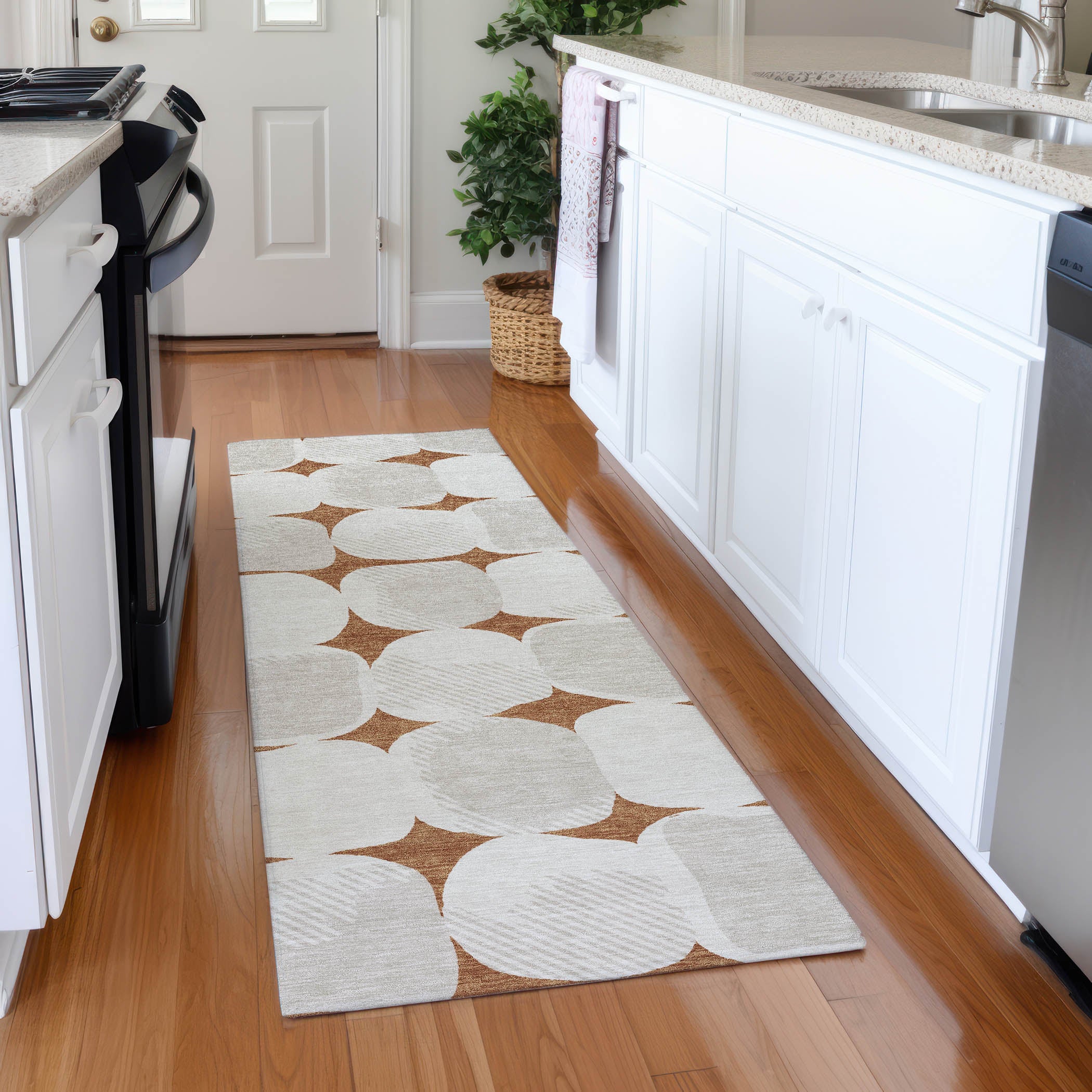 Lima Machine Washable Transitional Paprika Orange Rug 2'3" x 7'6" #shape_Runner