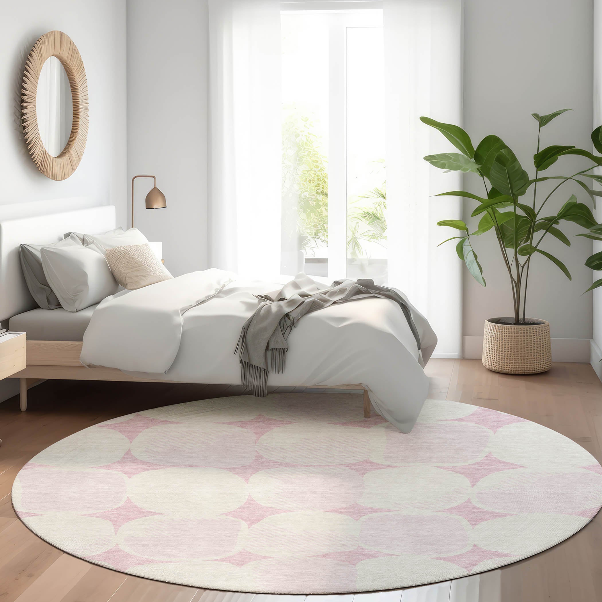 Lima Machine Washable Transitional Pink Rug 8' x 8' #shape_Round
