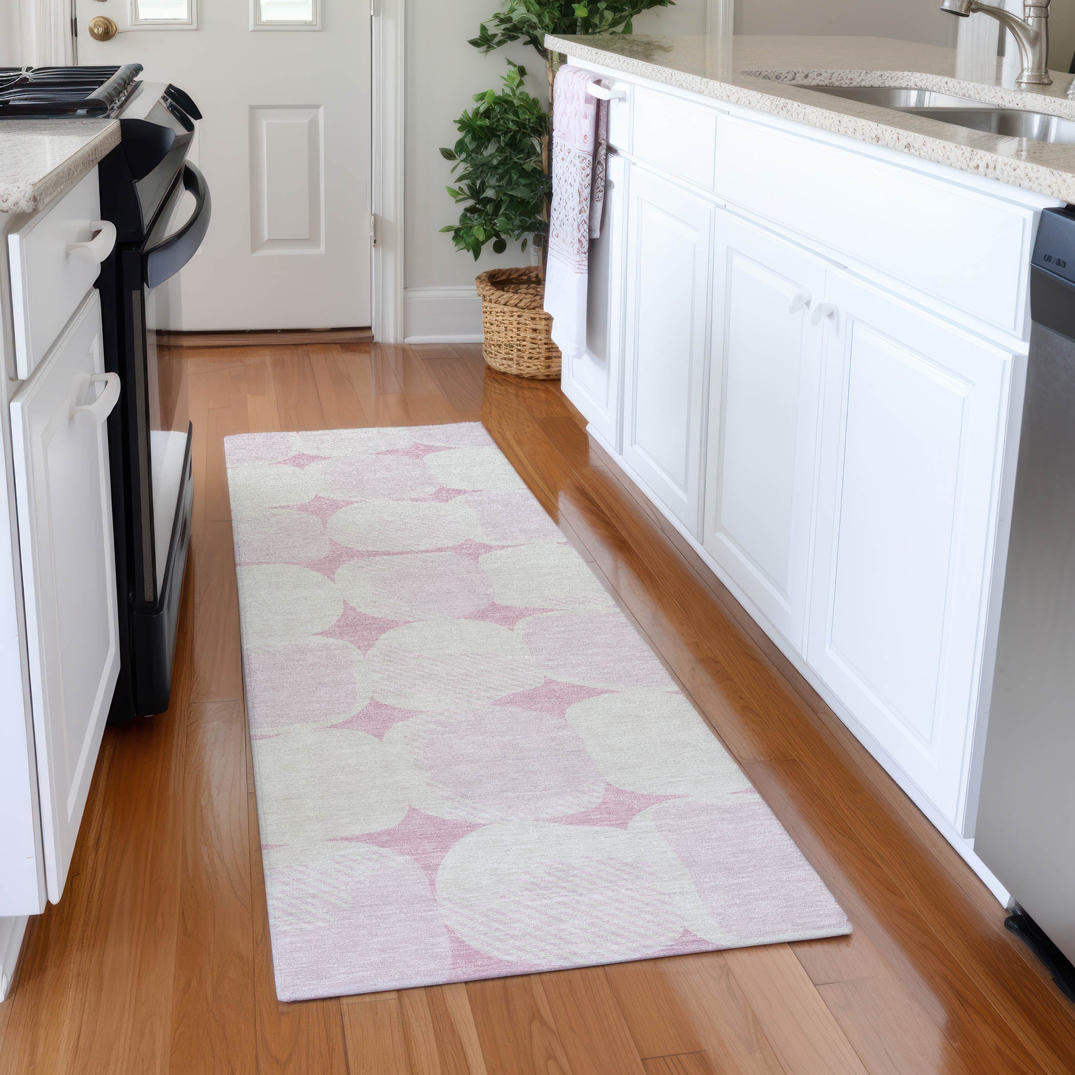 Lima Machine Washable Transitional Pink Rug 2'3" x 7'6" #shape_Runner
