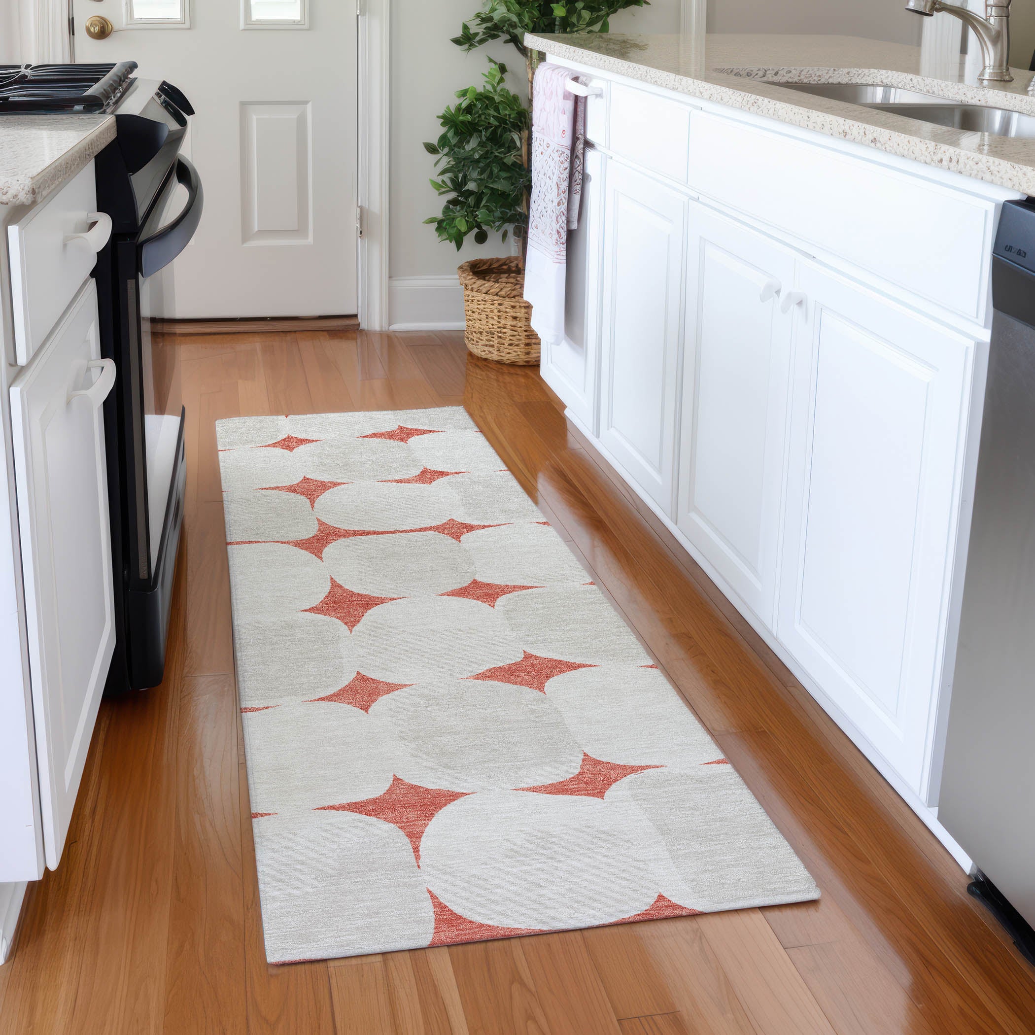 Lima Machine Washable Transitional Salmon Orange Rug 2'3" x 7'6" #shape_Runner